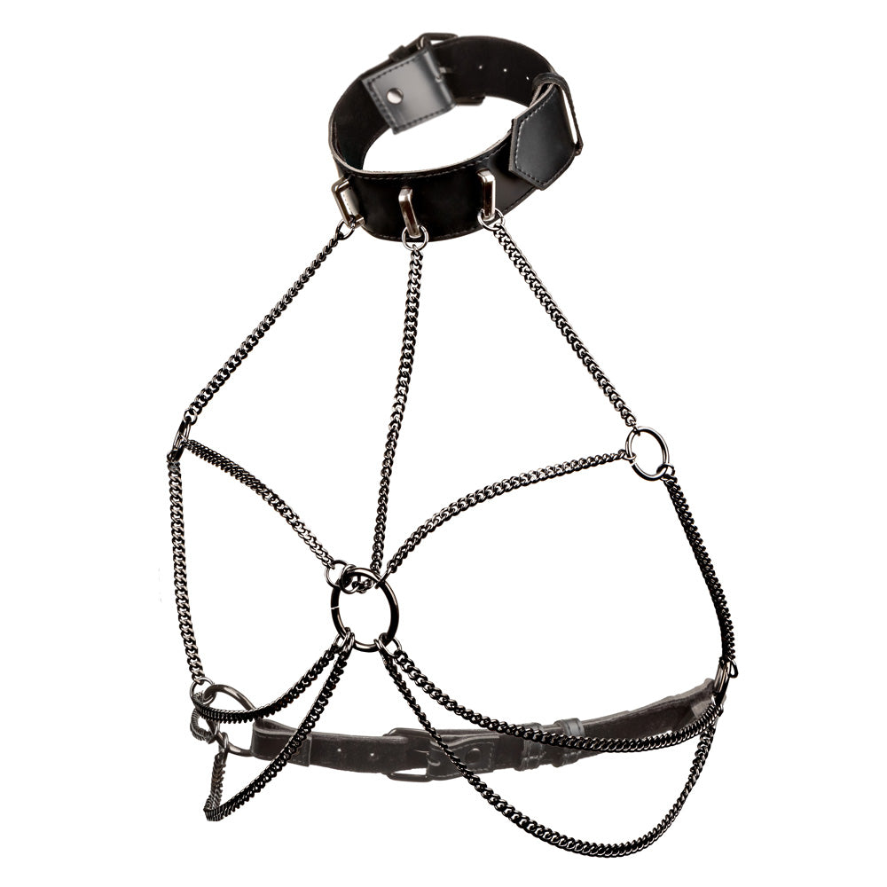 Euphoria Multi-Chain Vegan Leather Dog Collar Harness - Stylish & Cruelty-Free Pet Accessory for Walking, Training, and Fashion Outings