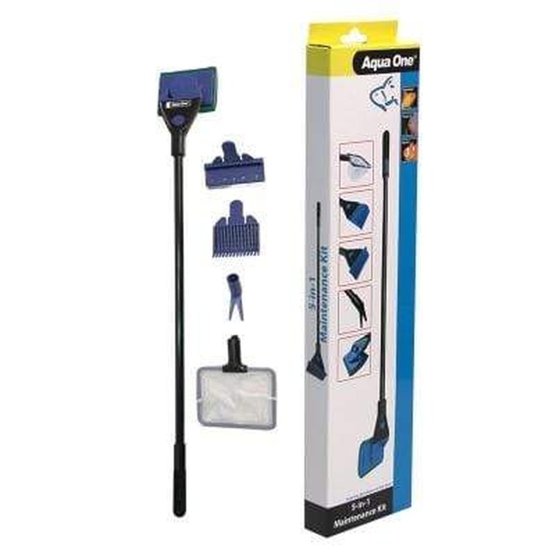 Aqua One 5-in-1 Aquarium Maintenance Kit - Fish Tank Cleaning Tools Set for Water Change, Gravel Vacuum, Algae Scraper | Perfect for Freshwater & Saltwater Tanks