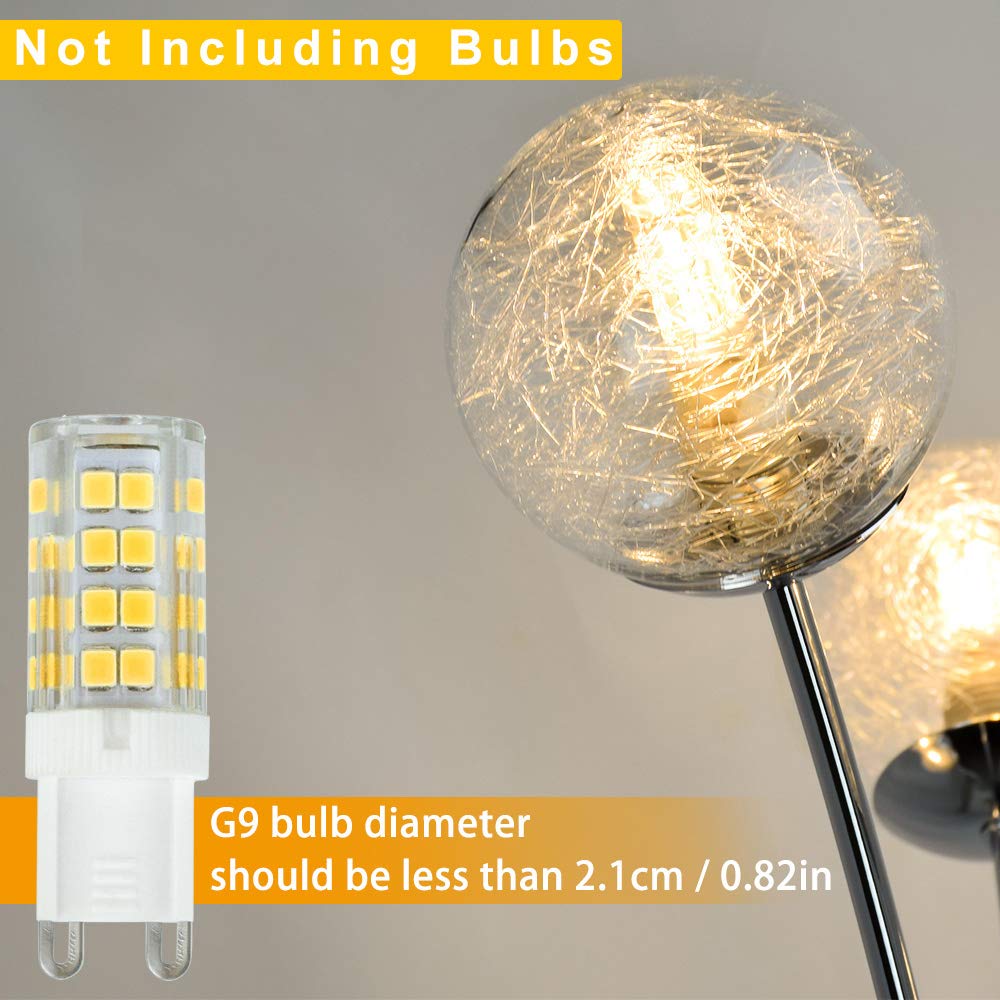 Modern Globe LED Floor Lamp - 5-Light Standing Tree Lamp for Living Room & Bedroom, Tall Pole Accent Lighting for Mid Century & Contemporary Homes, Silver Glass Shade (G9 Bulb Not Included) - Perfect for Reading Nooks, Lounge Areas & Bedside Lighting