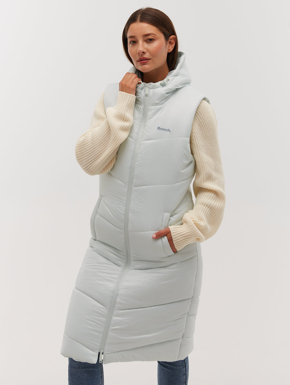 Illy Women's Longline Chevron Puffer Vest - Lightweight Quilted Down Alternative Jacket for Outdoor Hiking, Travel & Winter Fashion