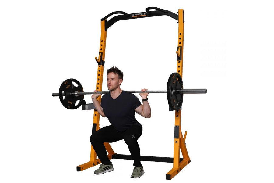Powertec Half Rack Workbench - Heavy Duty Yellow Weightlifting Rack for Home Gym Strength Training | Perfect for Squats, Bench Press & CrossFit Workouts