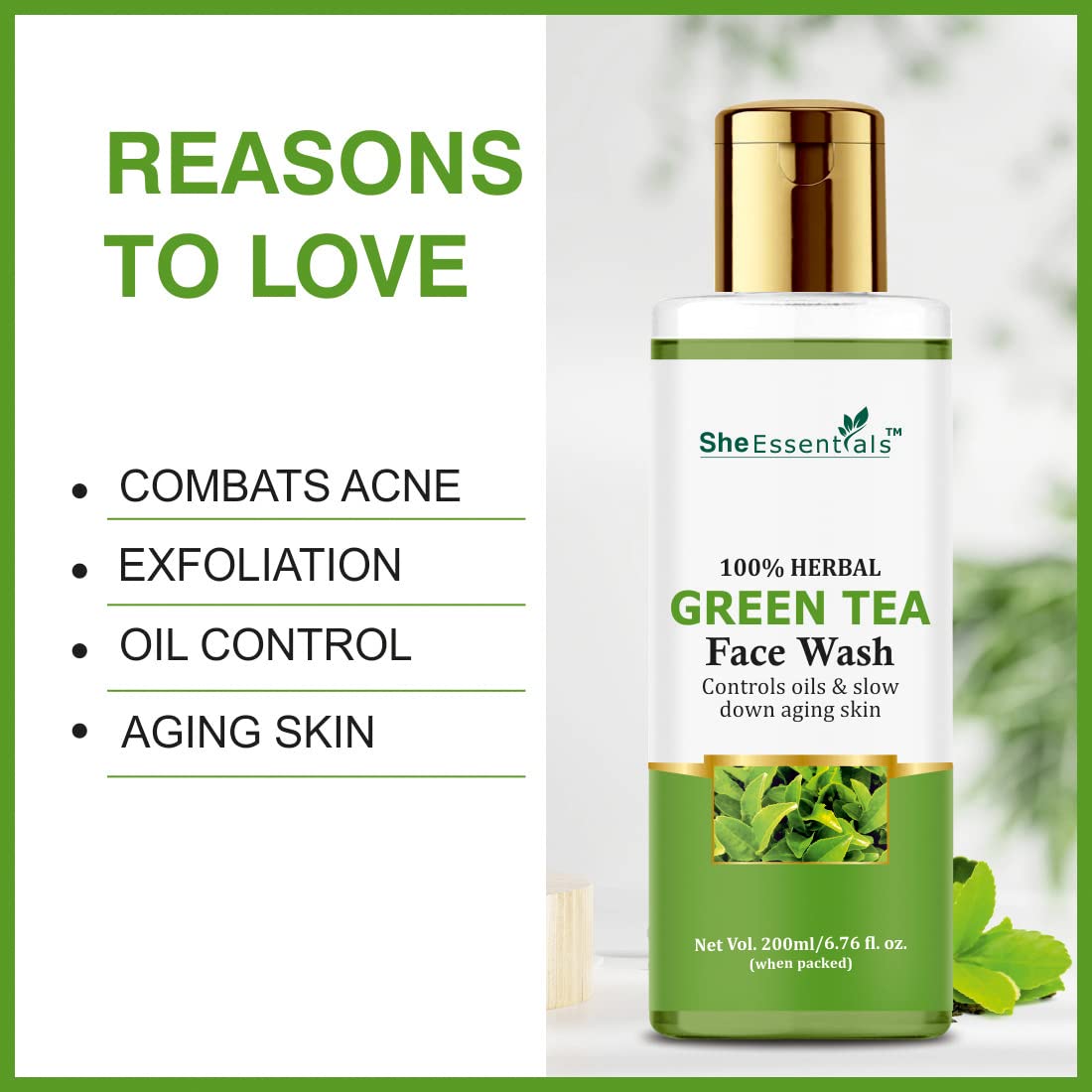 Green Tea Face Wash for Women & Men | Natural Skin Cleanser | Deep Cleansing for Dull Skin | Removes Dirt & Impurities | Paraben & Sulphate Free | 200ml | Perfect for Daily Skincare Routine & Travel