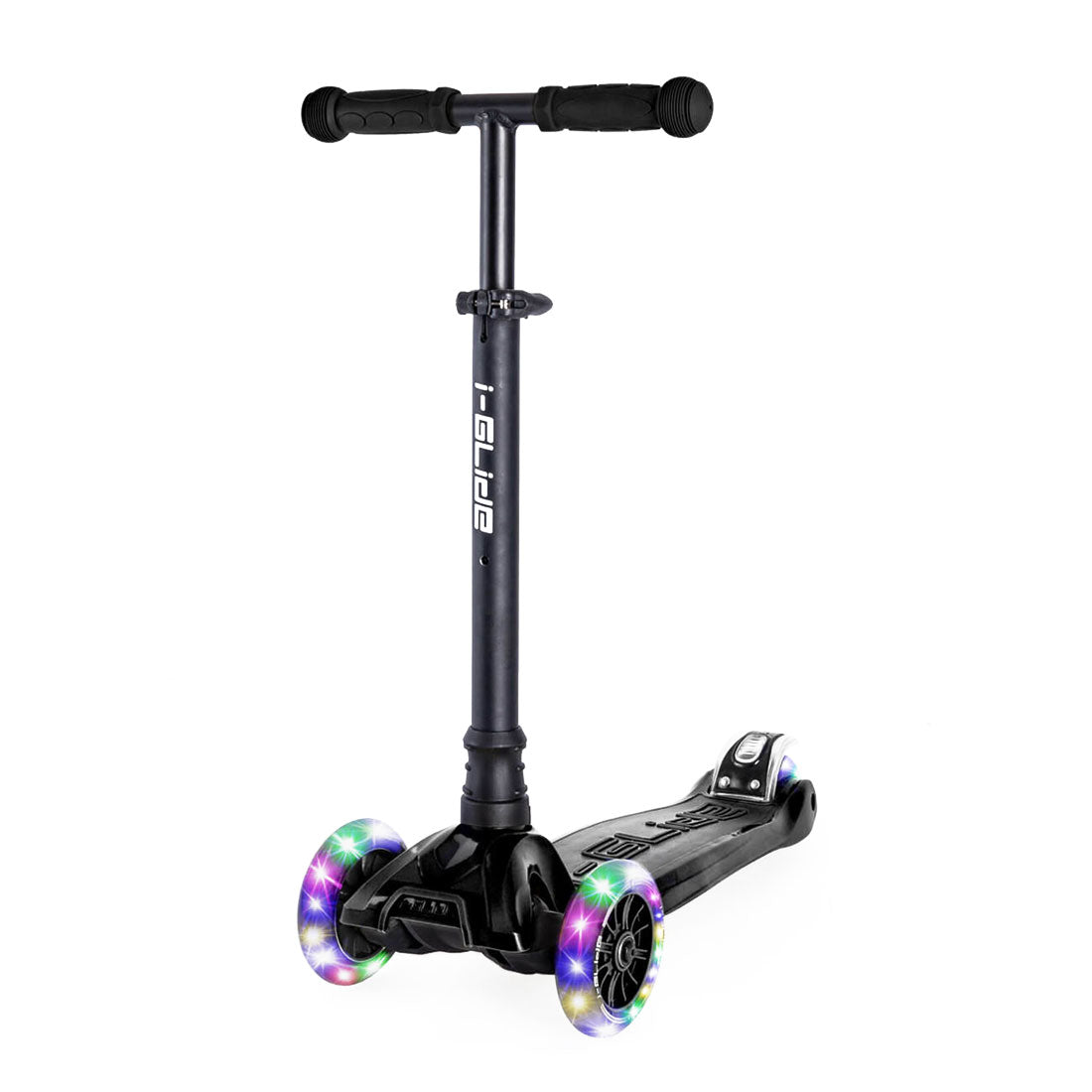 I Glide Kids 3 Wheel Scooter for Ages 3-8 - Lightweight & Adjustable Height Kick Scooter with LED Wheels - Perfect for Outdoor Play, Park Rides & Neighborhood Adventures (Black)