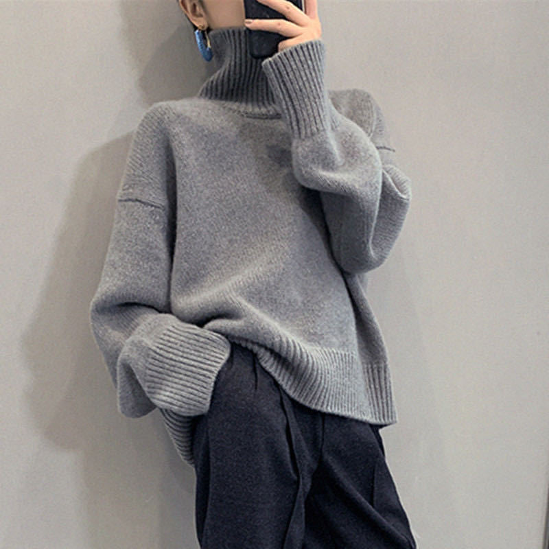 Women's Autumn Turtleneck Loose Knit Sweater - Cozy Oversized Pullover for Casual Wear | Perfect for Fall Outfits, Work from Home & Weekend Relaxation