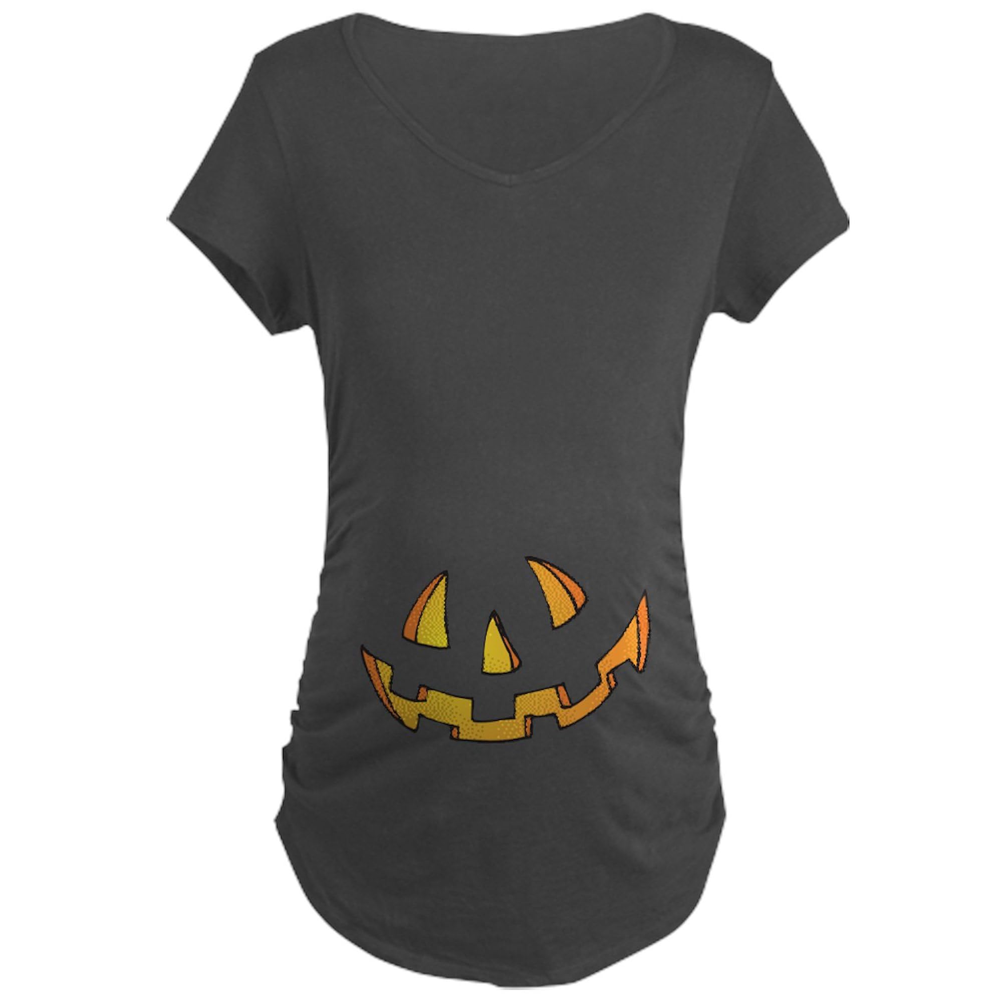 Halloween Jack O'Lantern Maternity T-Shirt for Women - Dark Ruched Side Pregnancy Tee | Comfortable & Stylish for Halloween Parties, Maternity Photos & Casual Wear