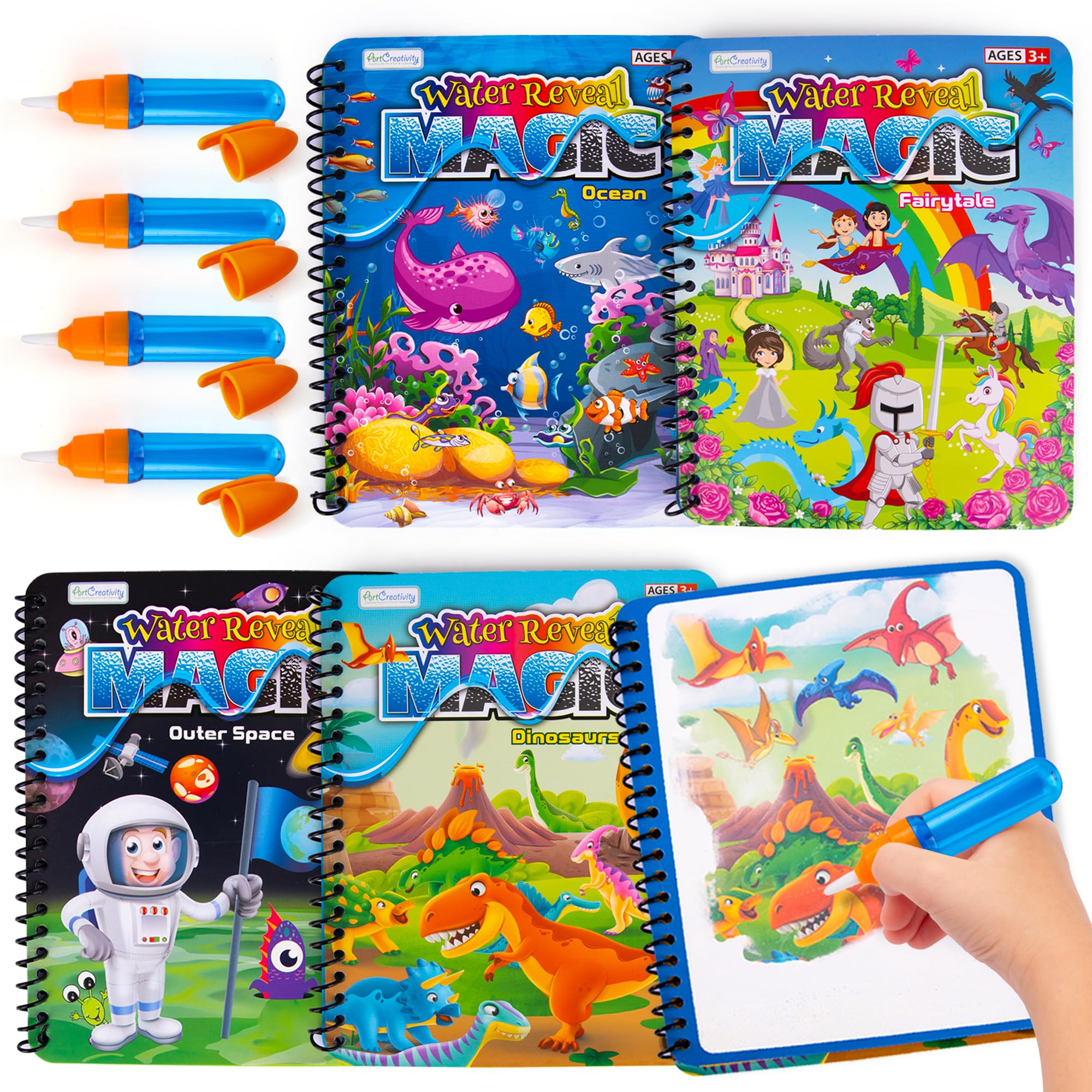 ArtCreativity 4 Pack Reusable Magic Water Coloring Books for Toddlers & Kids - Mess-Free Water Drawing Activity with Magic Pen, Perfect for Easter Basket Stuffers & Gifts | Fun Travel, Home & Classroom Learning Activity