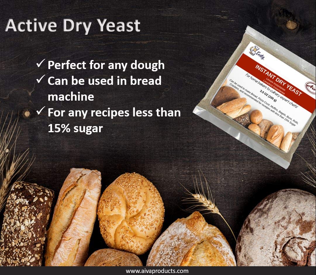 AIVA Instant Dry Yeast 3.5oz (100g) - Fast Acting Bread Yeast for Baking Cakes, Bread, Pizza & Sweet Dough | Non-GMO, Vegan Friendly | Perfect for Homemade Baking, Bread Machines & Quick Recipes (1 Pack)