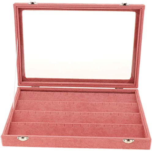 Velvet Jewelry Storage Box - Pink Earrings & Studs Display Case with Hanger Holder | Perfect for Organizing Necklaces, Rings & Earrings at Home or Travel