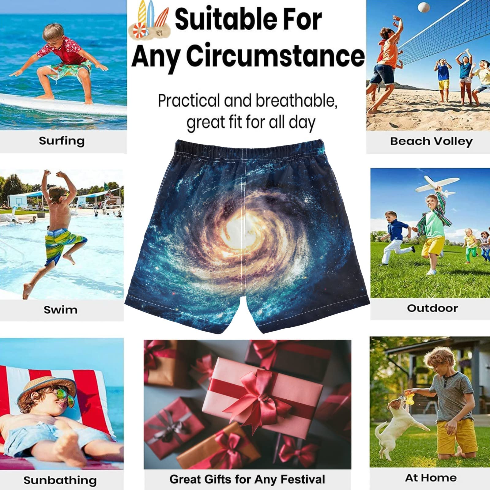 Blue Spiral Galaxy Swim Trunks for Toddler Boys - Beach & Pool Swimwear
