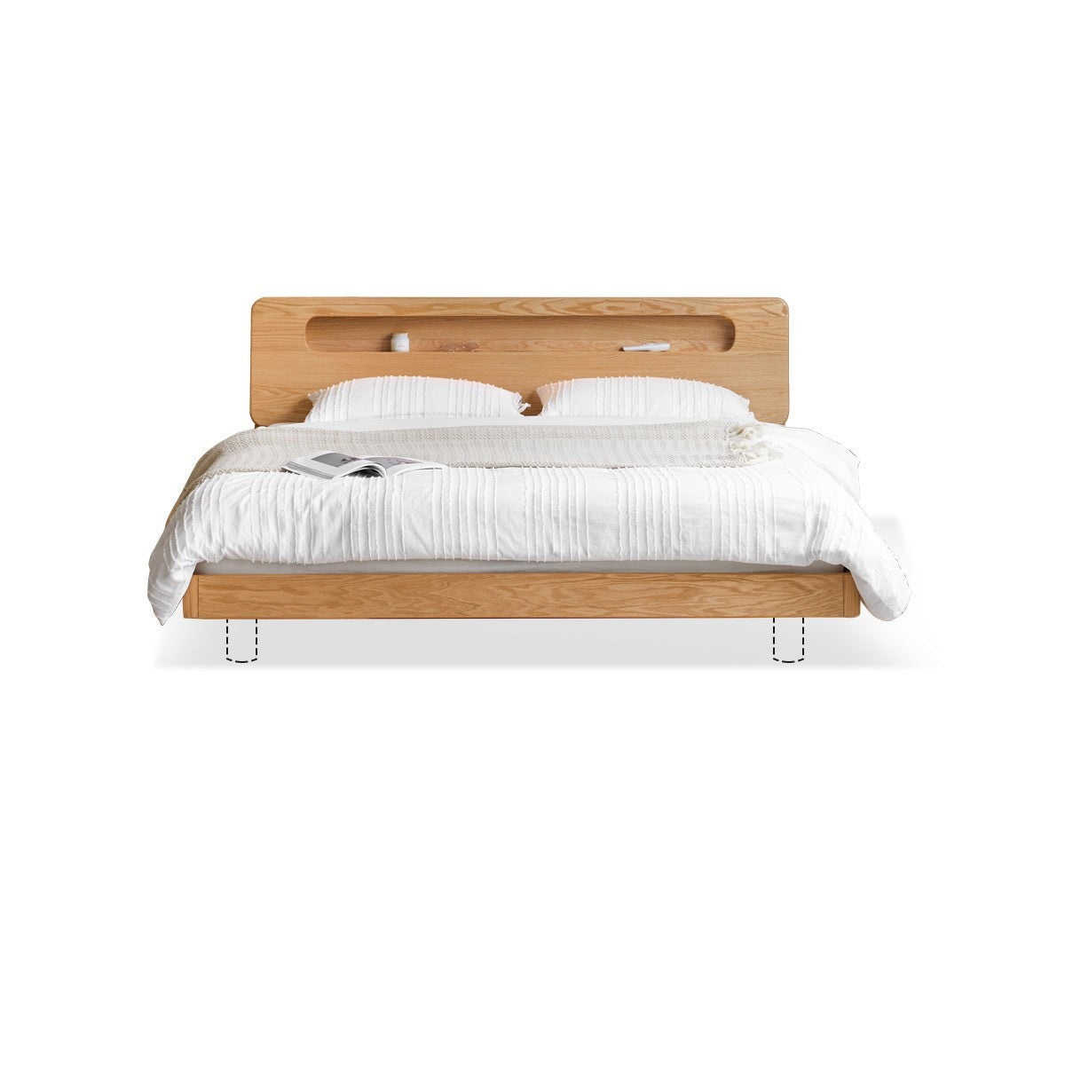 Solid Oak Wood Suspension Luminous Bed - Modern Floating Platform Bed with LED Lighting for Bedroom, Guest Room, or Dorm
