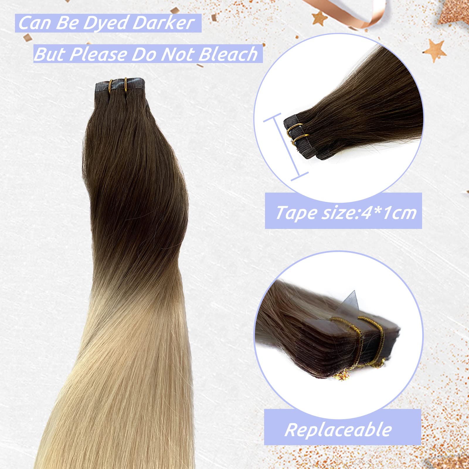 Ombre Blonde Tape-In Hair Extensions - Ash Brown to Platinum Blonde - 20pcs 30g 16