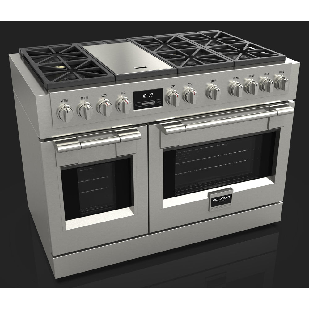 Fulgor Milano 48 Inch 600 Series Professional All Gas Range with 6 Burners & Stainless Steel Trilaminate Griddle - Perfect for Commercial Kitchens & Home Chefs (Model F6PGR486GS2)
