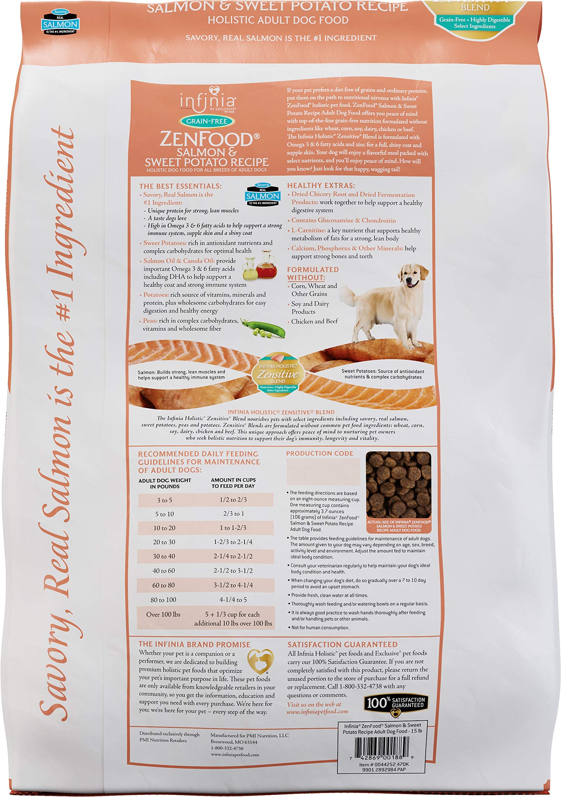 Infinia ZenFood Grain-Free Dog Food for Adult Dogs - Salmon & Sweet Potato Recipe | Complete & Balanced Nutrition | 15 lb Bag | Perfect for Sensitive Stomachs & Active Dogs
