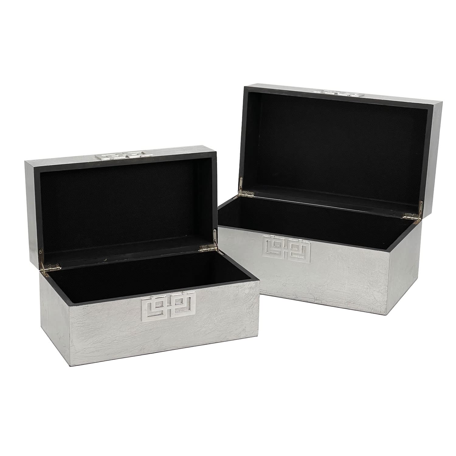 Galt International Wooden Storage Box Set with Hinged Lid - Classic Decorative Storage Box with Geometric Clasp for Bedroom, Living Room & Home Organization - Set of 2 (Silver) - Perfect for Jewelry, Keepsakes & Home Decor Display
