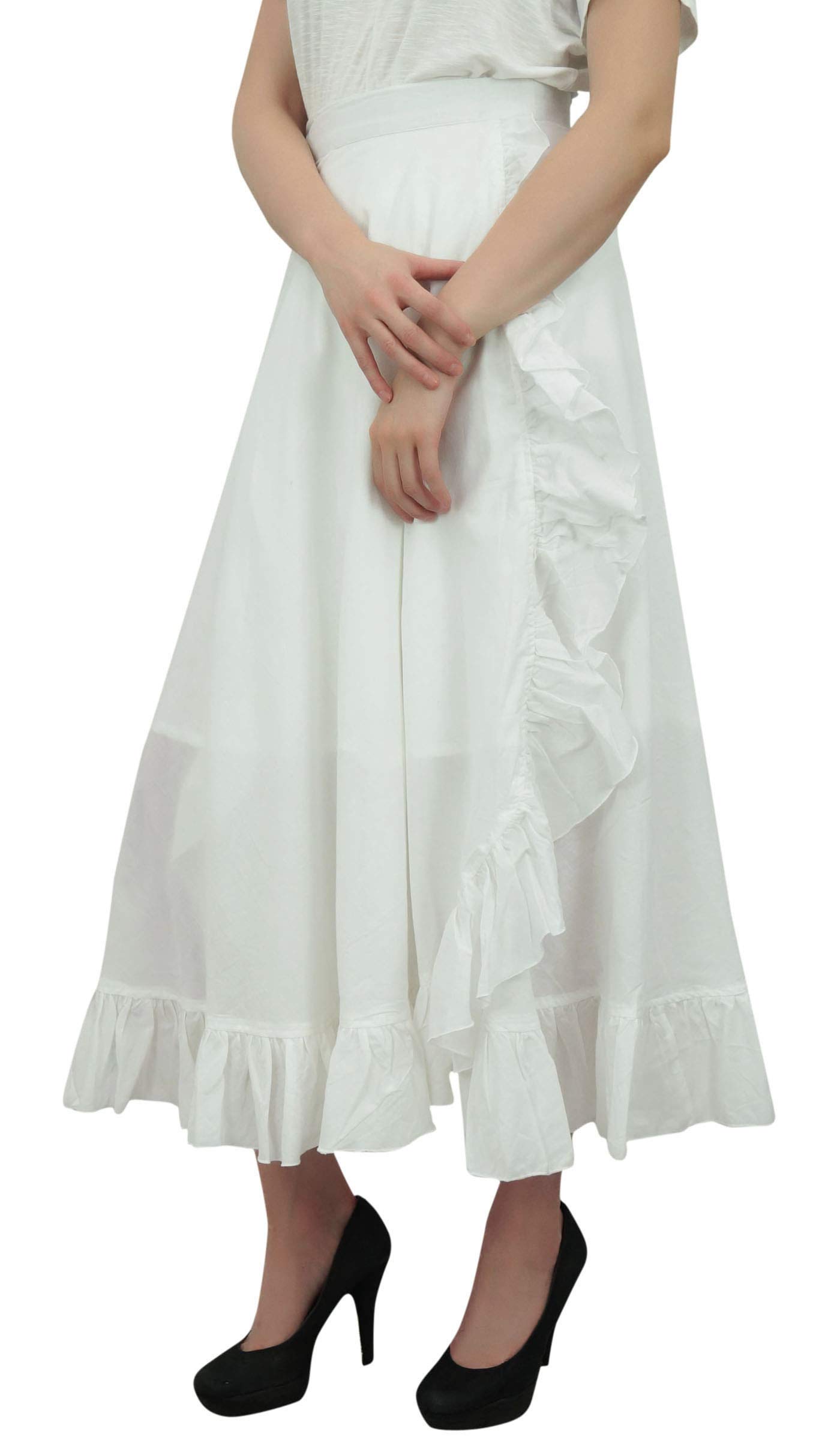 Women's Plus Size Solid Single Layer Cotton Magic Wrap Skirt - Flowy Ruffled Wrap Skirt for Casual Wear, Beach Cover-Up & Summer Outfits