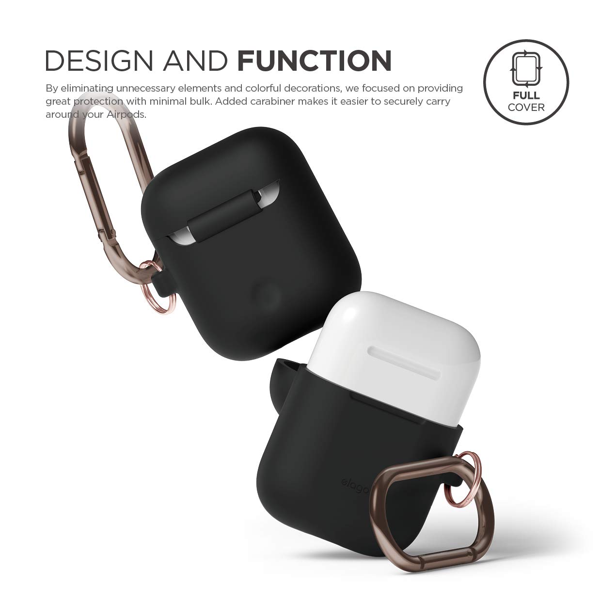elago Premium Silicone Case with Keychain for Apple AirPods 1 & 2 - Wireless Charging Compatible, Front LED Visible, Protective Cover [Black] - Perfect for Gym, Travel & Everyday Use