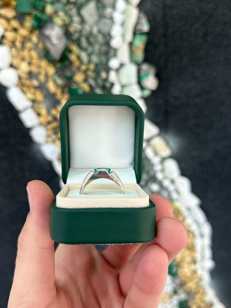 2.40ct Men's Tension Set East-West Emerald Cut Sterling Silver 925 Ring - Perfect for Weddings, Engagements & Anniversary Gifts