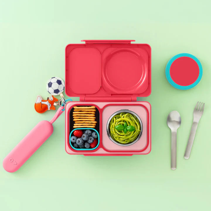 Omiebox Up Stainless Steel Kids Cutlery Set with Pod - Pink | BPA-Free Utensils for Toddlers & Children | Perfect for School Lunchboxes, Picnics, and Travel