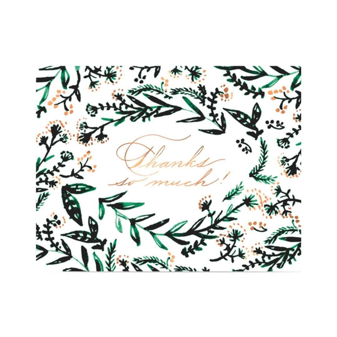 Emerald Green Thank You Card with Elegant Wreath Design - Perfect for Weddings, Holidays & Special Occasions