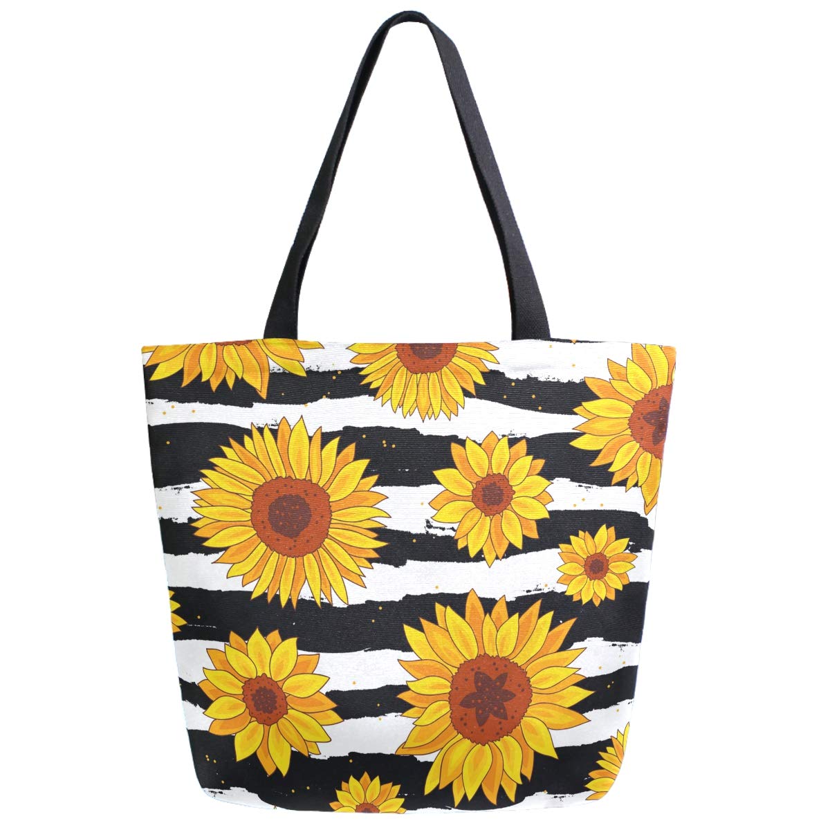 Stylish Sunflower Print Extra Large Canvas Tote Bag - Reusable Grocery Shopping Bag, Beach Travel Bag, School Bag & Portable Storage Handbag for Women | Durable & Eco-Friendly Shopping Companion