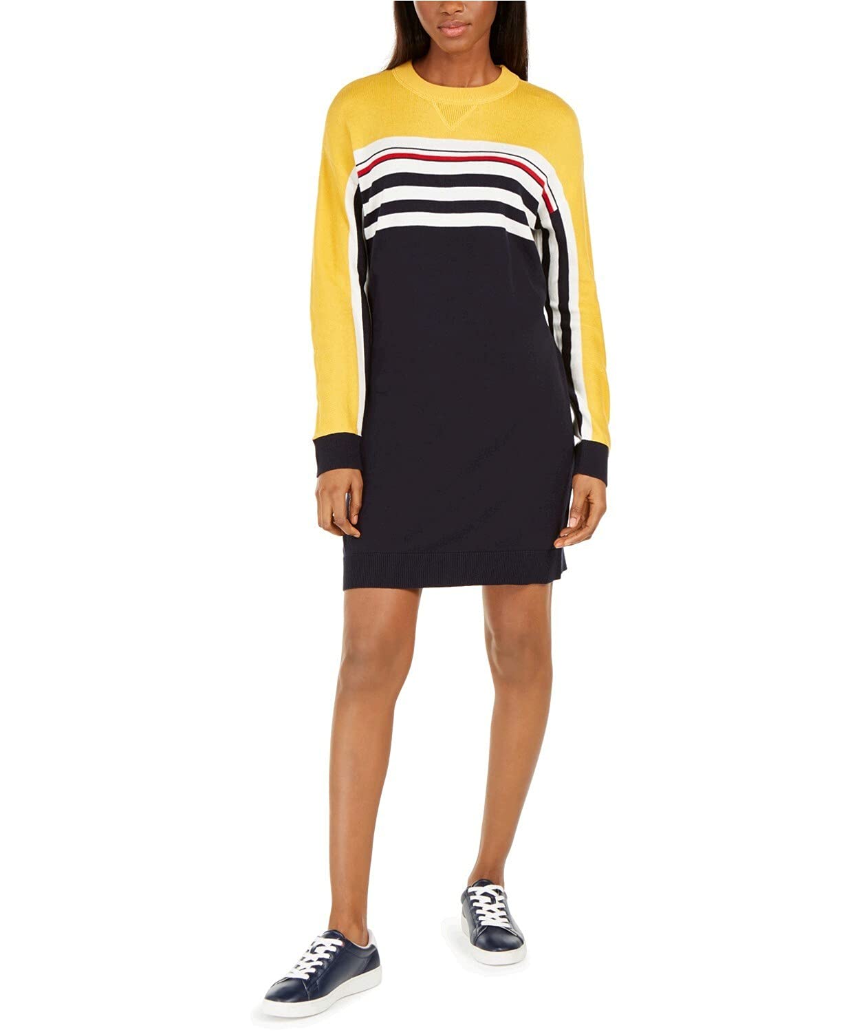 Tommy Hilfiger Women's Striped Sweater Dress - Casual & Cozy Knit Dress for Fall & Winter, Perfect for Office, Dates, and Holiday Outfits