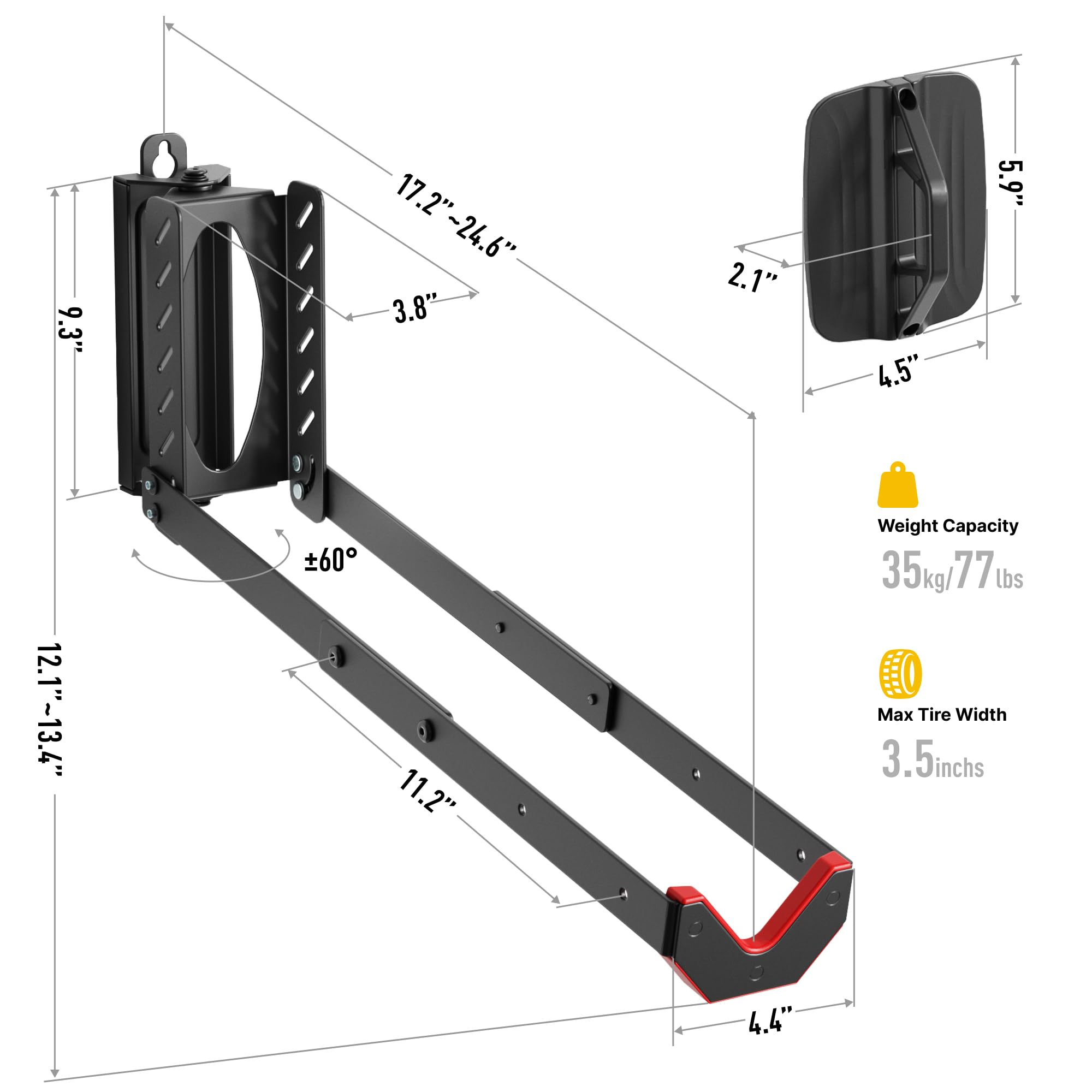 monTEK Swivel Bike Wall Mount - Heavy Duty 2 Pack, No Heavy Lifting Bike Hanger for Garage Storage, Space Saving Bike Rack Holds Up to 77 lbs - Perfect for Small Apartments, Cycling Enthusiasts & Home Gym Organization