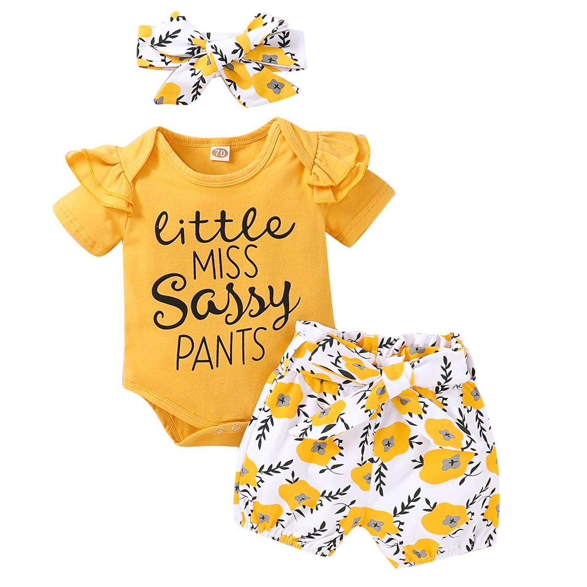 Newborn Baby Girl Summer Outfits - Short Sleeve Ruffle Romper Top with Floral Pants & Headband Set | Perfect for Photoshoots, Playdates & Special Occasions