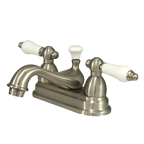 Premium Centerset Bathroom Faucet with Double Porcelain Lever Handles - Satin Nickel Finish for Vanity Sink - Perfect for Modern Bathroom Renovation and Home Upgrade