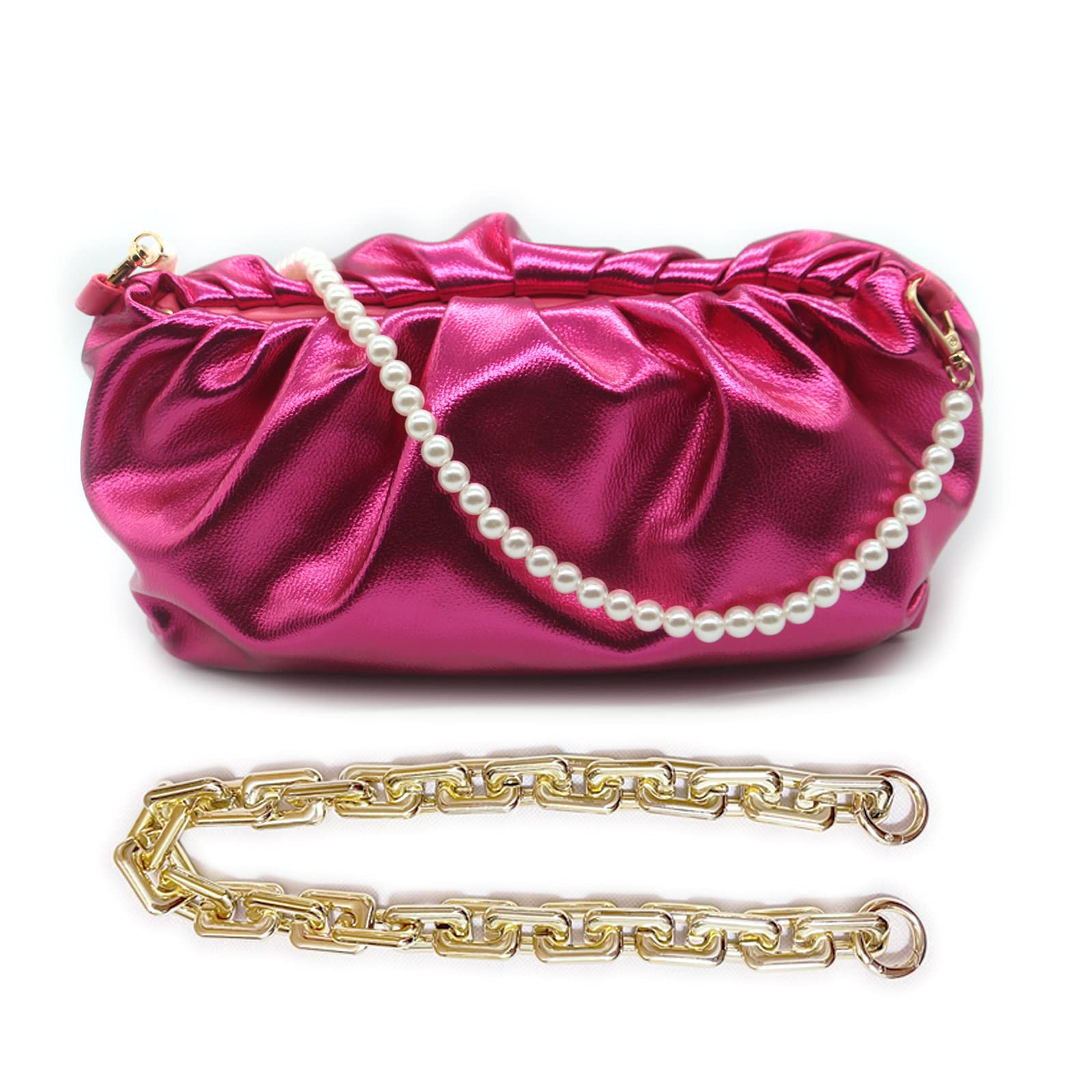 NAARIIAN Women's Cloud-Shape Dumpling Bags with Chunky Chain & Detachable Strap - Elegant Evening Clutch Purse for Parties, Weddings & Date Nights