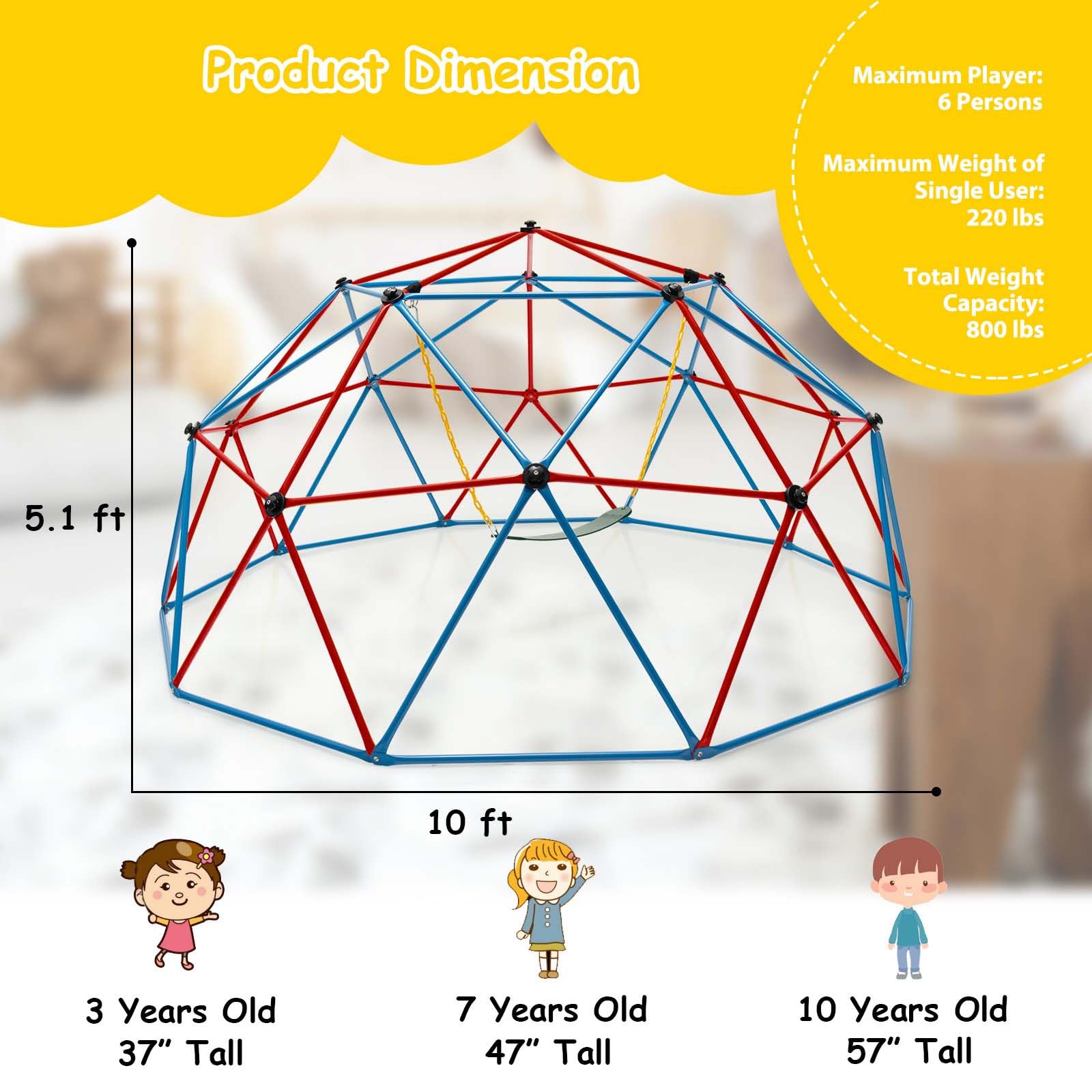 Costzon 2-in-1 Climbing Dome & Monkey Bars - Outdoor Jungle Gym for Kids Ages 3-8, Heavy Duty 800LBS Capacity, Backyard Playground Equipment for Toddlers - Perfect Birthday Gift & Outdoor Activity Toy for Parks, Gardens & Backyards