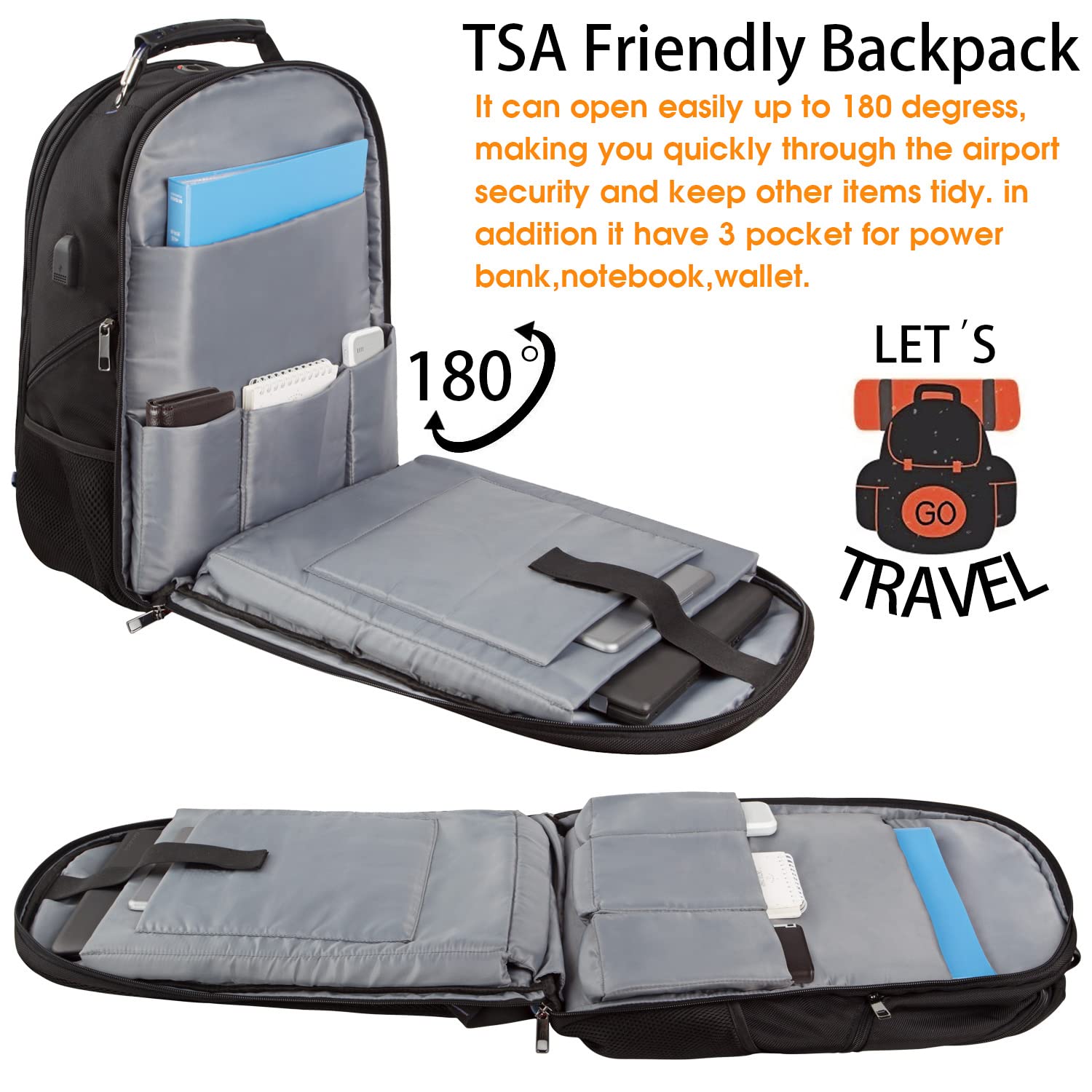 LTINVECK 50L Large Travel Laptop Backpack for Men & Women - TSA Friendly Carry On Backpack with USB Charging Port - Water Resistant Durable 17 Inch Laptop Bag for Business, College, Commuting & Air Travel