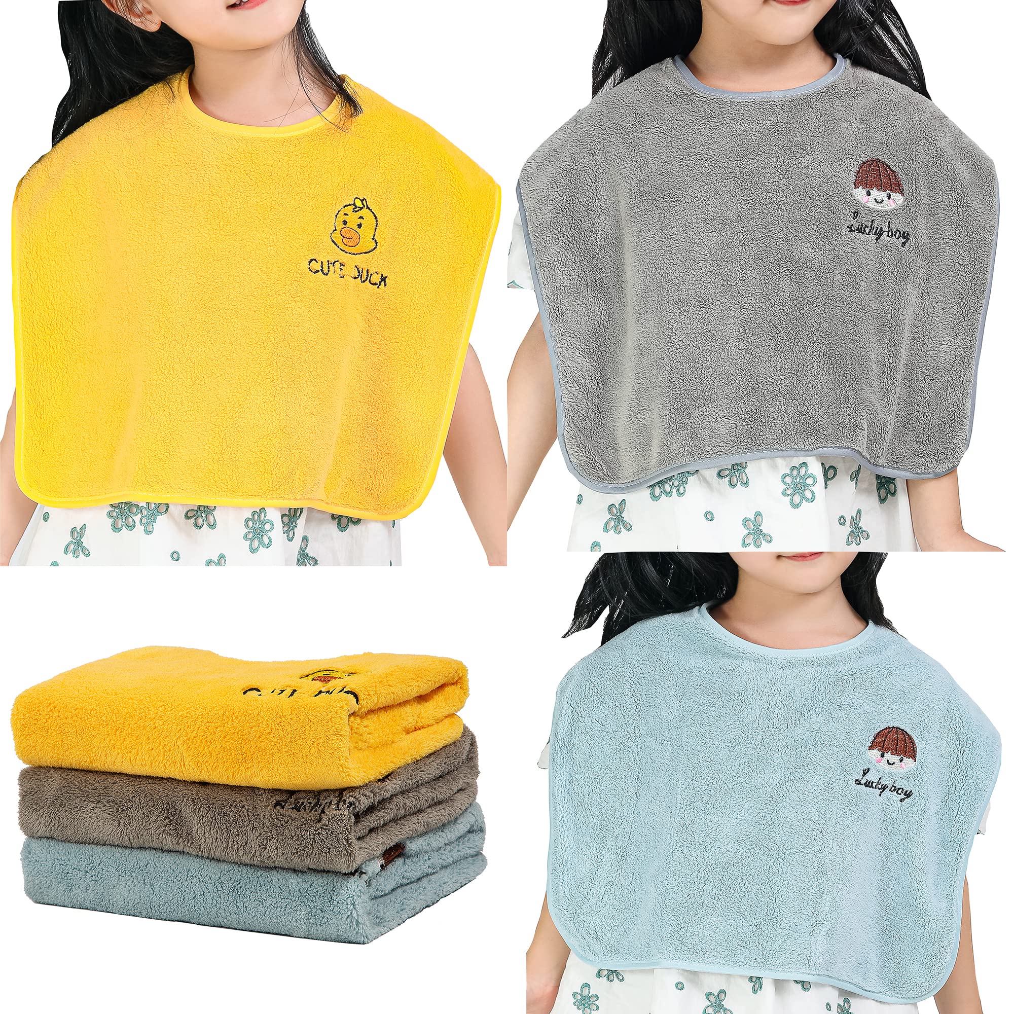 3 Pack Waterproof Baby Bibs for Girls & Boys - Soft Towel Toddler Bibs for 1-3 Years | Ideal for Mealtime, Feeding & Messy Play