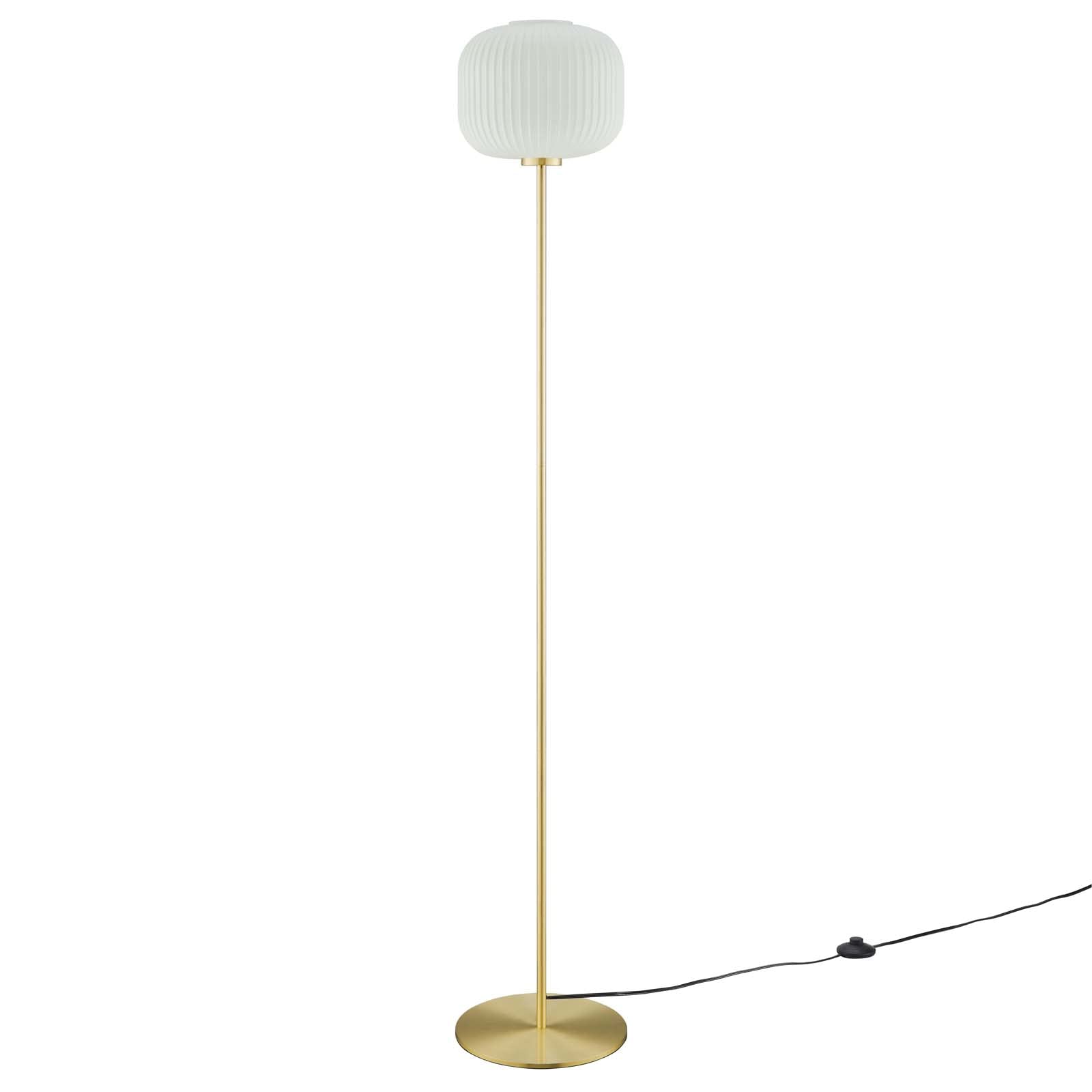 Modway Reprise Modern Glass Sphere & Metal Floor Lamp - White Satin Brass Finish for Living Room, Bedroom, or Office Lighting Decor