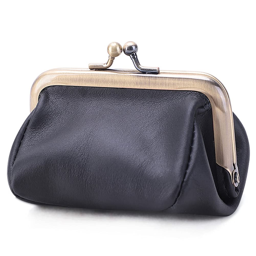 Genuine Leather Clutch Bag for Women - Vintage Kiss Lock Wallet & Coin Purse Organizer | Elegant Retro Handbag for Evening Parties, Date Nights & Special Occasions