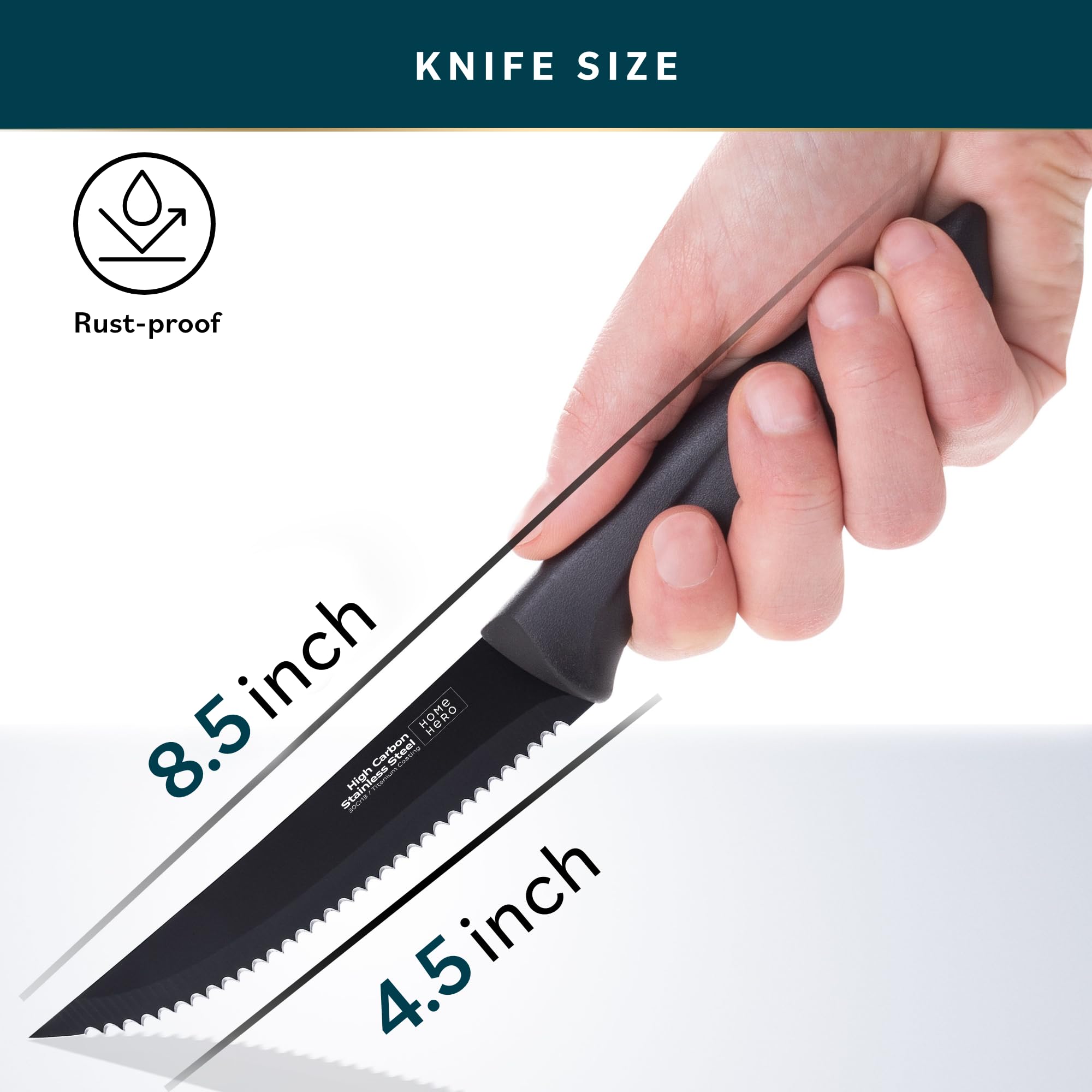 Premium 8-Piece Steak Knife Set - High-Carbon Stainless Steel Blades with Serrated Edge & Ergonomic Handles - Sharp Kitchen Knives for Cutting Meat, Steaks & Roasts - Perfect for Dinner Parties, BBQs & Home Cooking (Black)
