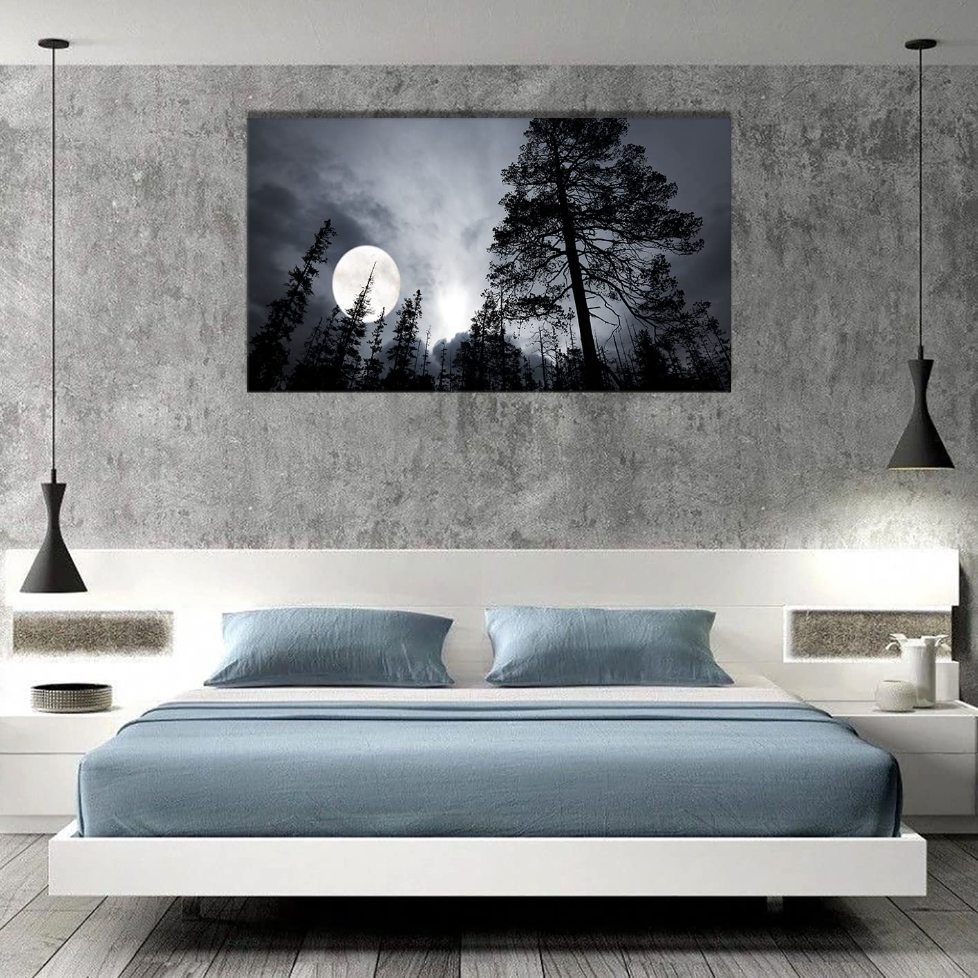 Large Forest Moon Canvas Wall Art - Framed Landscape Painting for Living Room & Home Décor | Ready to Hang | Nature-Themed Wall Decor for Bedroom, Office & Gift Ideas