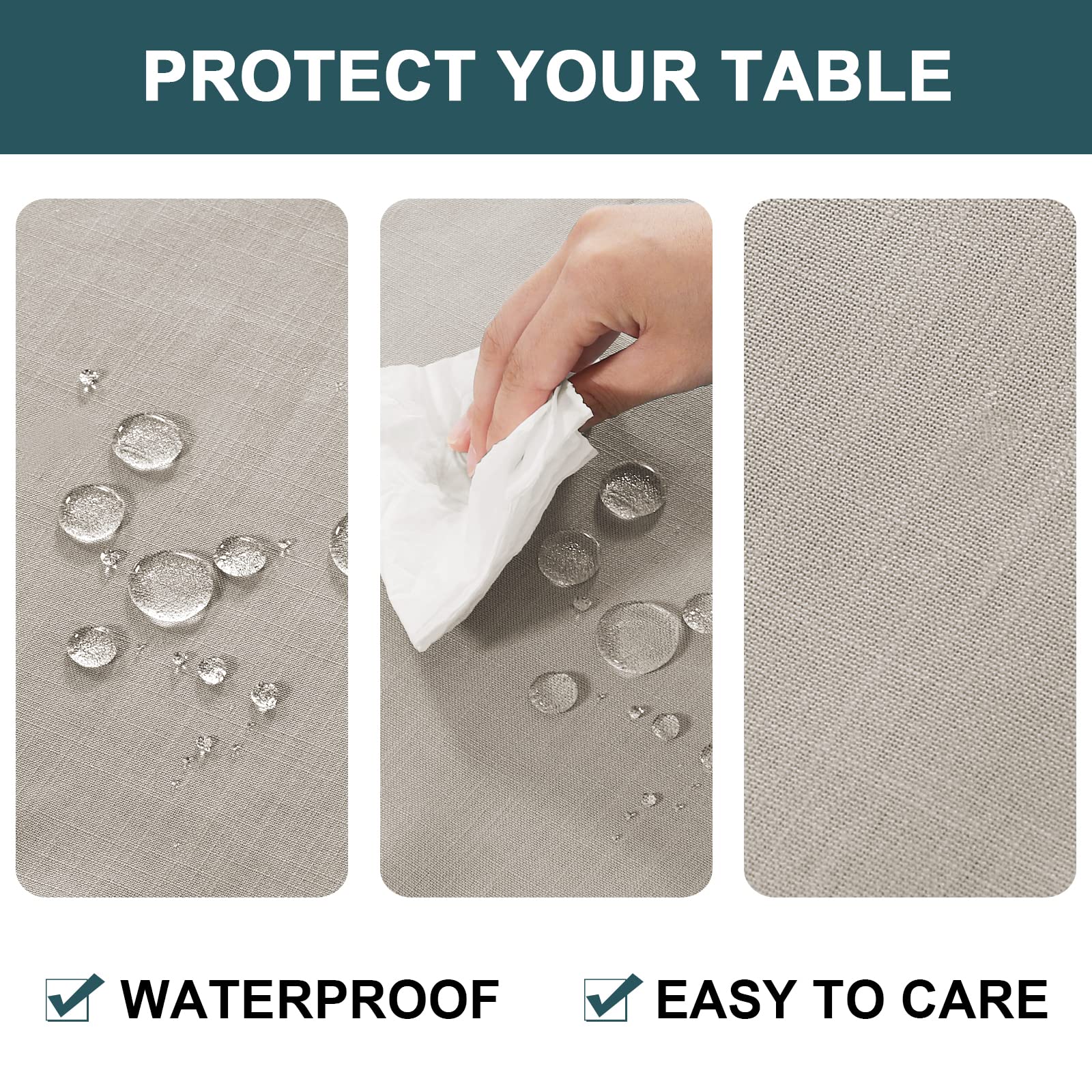 FantasDecor Wrinkle Resistant Waterproof Linen Table Cloth for Round Table - 60 Inch Taupe Washable Fabric Cover for Kitchen, Dining Room, Outdoor, and Party Use
