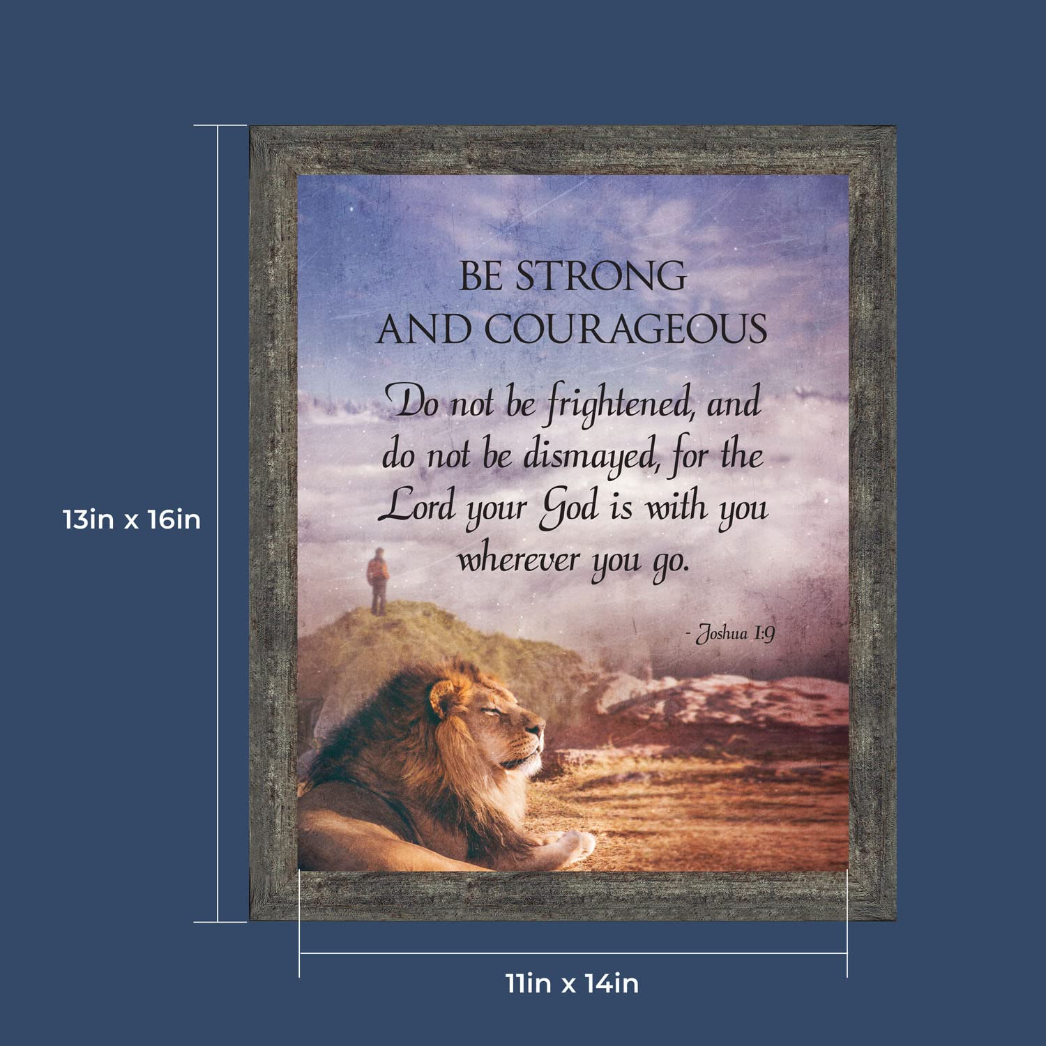 Be Strong and Courageous Lion Picture Frame - Inspirational Christian Wall Art with Joshua 1:9 Bible Verse - Perfect for Home, Office & Church Decor - 2108BW