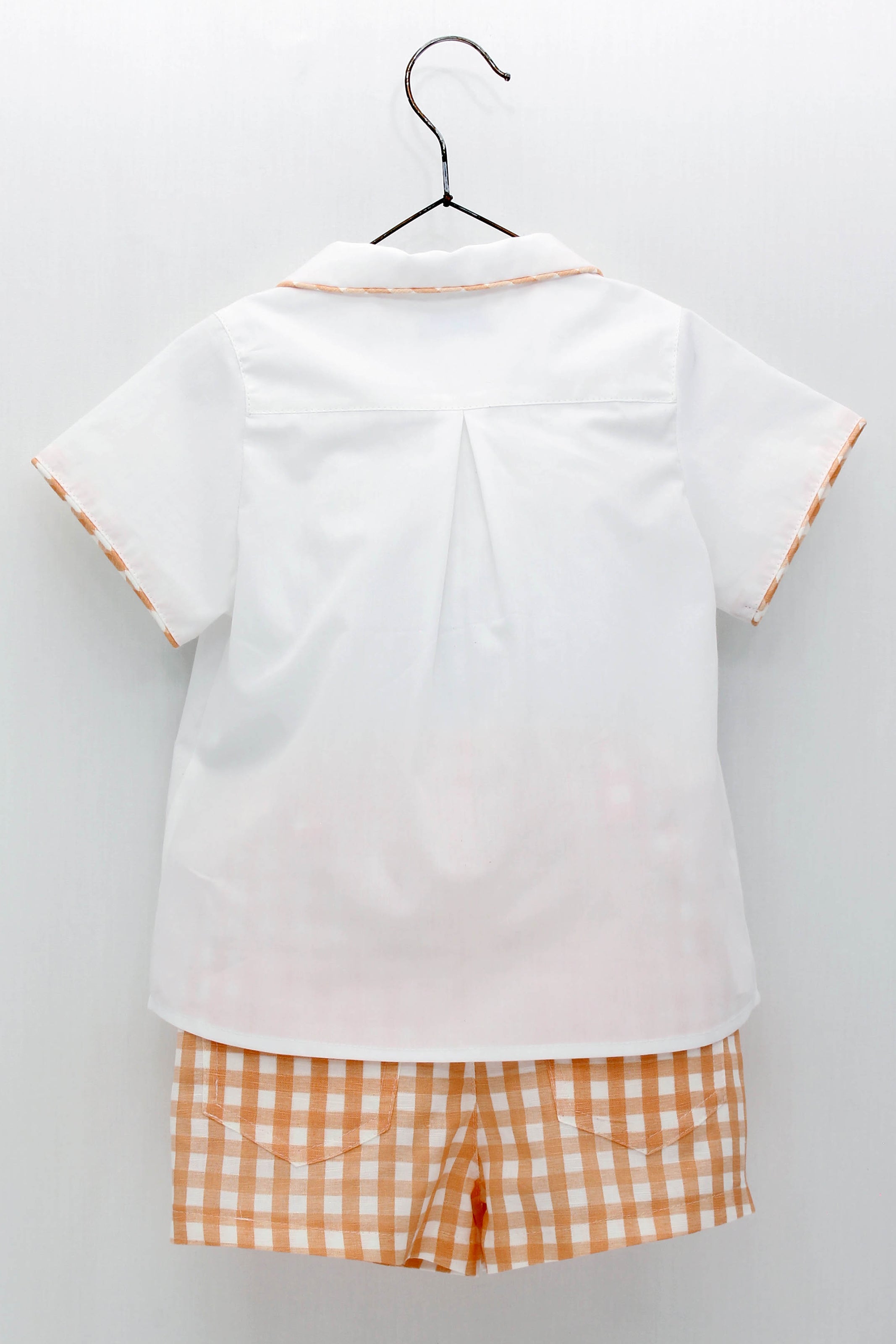 Lorencio Peach Gingham Shirt & Shorts Set - Stylish Summer Outfit for Men | Perfect for Beach, Vacation & Casual Wear