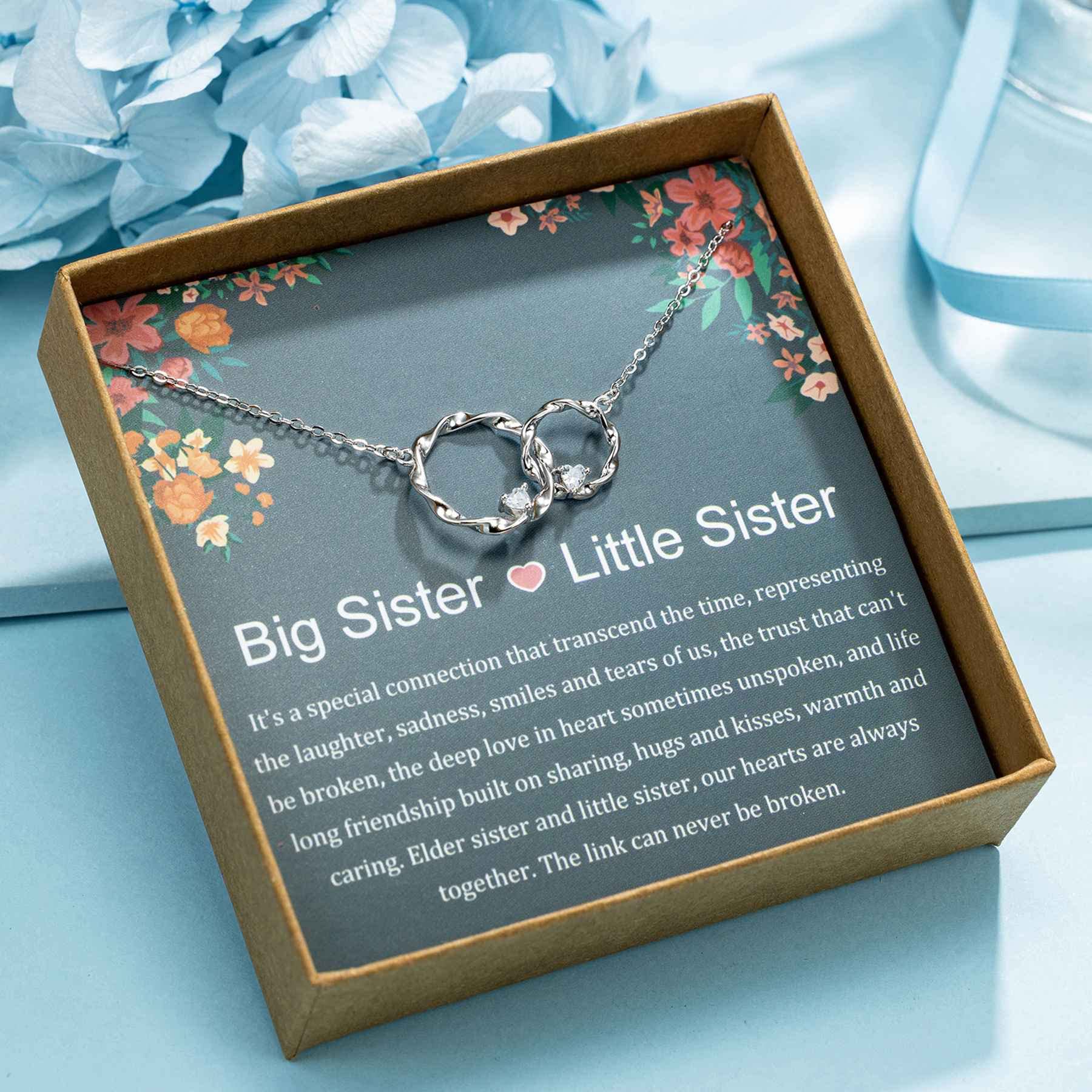 Interlocking Circles Sterling Silver Necklace for Sisters - Perfect Sister Birthday Gift, Big & Little Sister Jewelry | Elegant Matching Necklaces for Sister Bonding & Special Occasions
