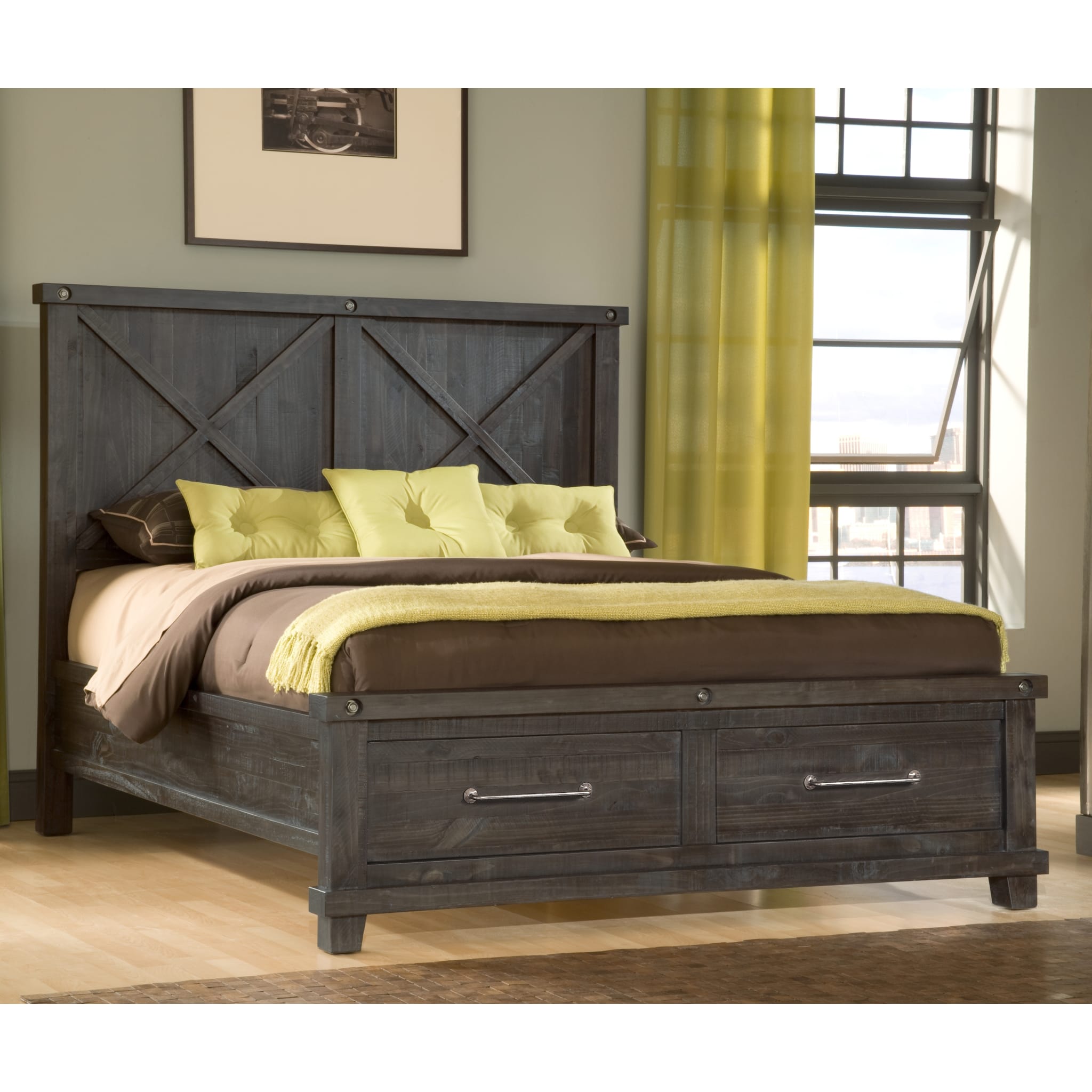 Yosemite Solid Wood Footboard Storage Bed in Cafe Brown - Queen Size Platform Bed with Underbed Storage for Small Spaces - Perfect for Bedrooms, Guest Rooms & Apartments