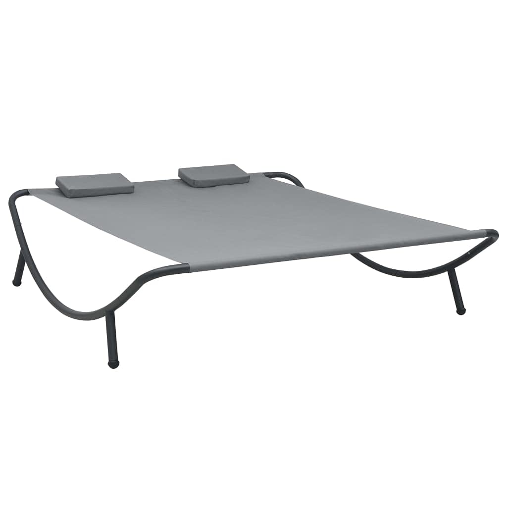 Premium FAMKIT Double Sun Lounger - Outdoor Patio Lounge Bed with Comfortable Pillows, Heavy-Duty Deck Chair for Poolside, Beach, Garden Relaxation - Anthracite Grey