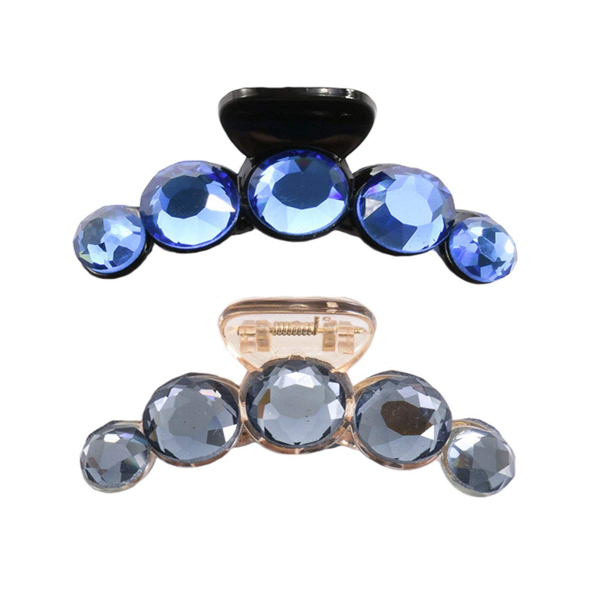2 Pcs Clear Shining Rhinestone Crystal Hair Claw Clips - Plastic Jaw Clips with Strong Grip for Women (Royal Blue + Gray) | Hair Accessories for Party, Wedding, Prom & Everyday Use