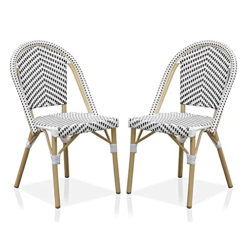Furniture of America Devey Aluminum Patio Chairs Set of 2 - Black & White Outdoor Dining Chairs for Backyard, Poolside, Garden & Patio Relaxation