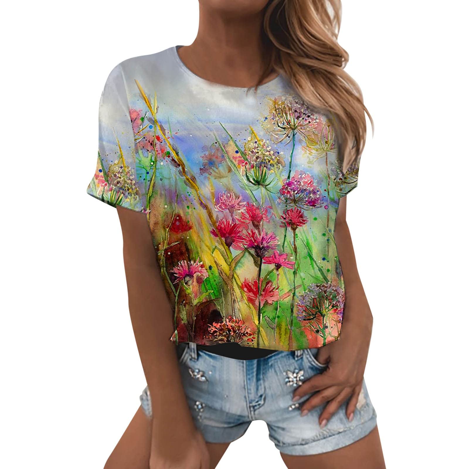 Plus Size Women's Cute Summer Tops - O Neck Printed Short Sleeve T-Shirt, Casual Quick Dry Shirt for Women | Perfect for Beach Outings, Vacation Wear & Everyday Comfort