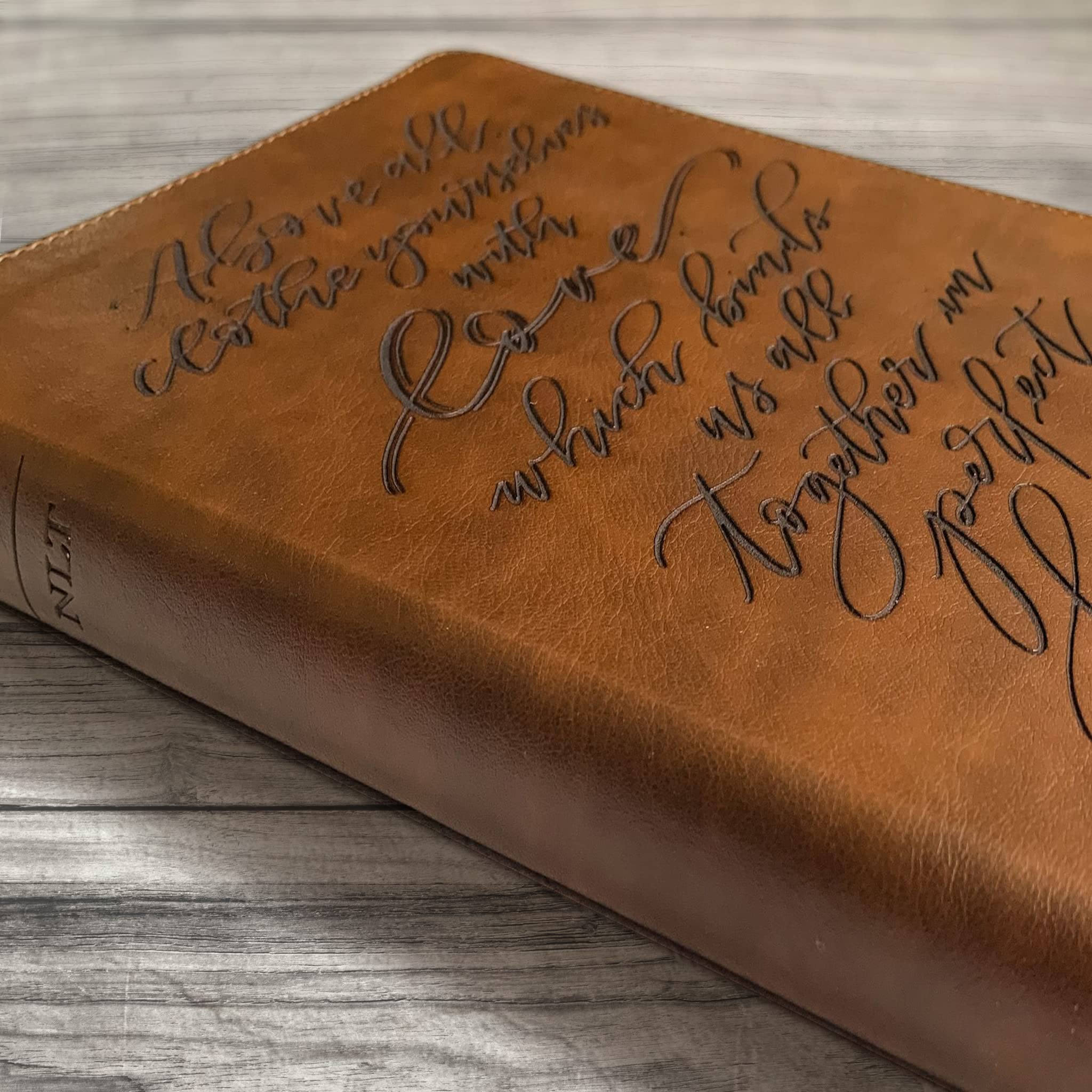 Hand Lettered & Laser Engraved NLT Filament Bible - Personalized Brown Leather Bible with Custom Name Engraving - Perfect Christian Gift for Weddings, Baptisms, Graduations & Birthdays - Inspirational Gift for Faithful Moments & Spiritual Growth