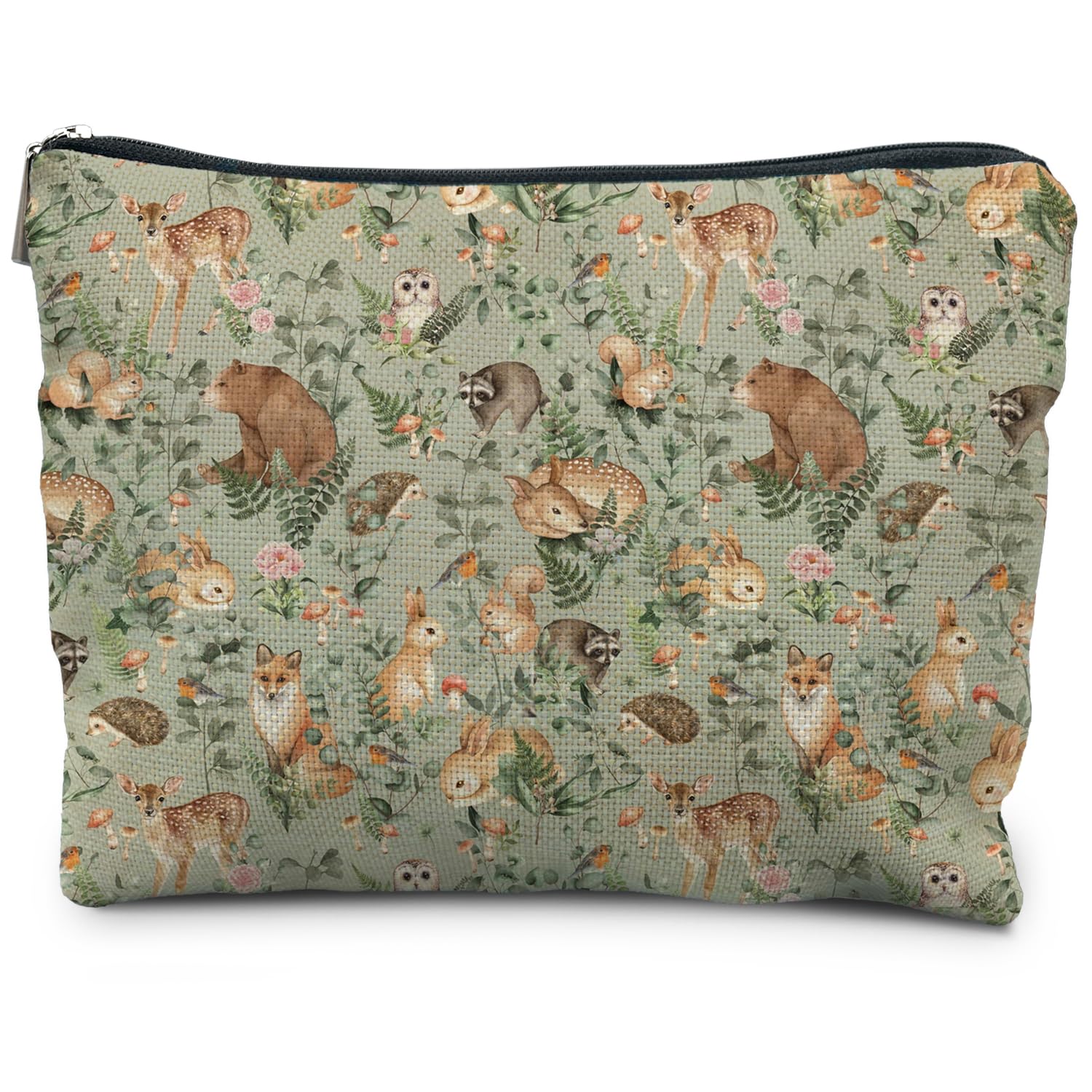 Woodland Animals Makeup Bag - Cute Animal Lover Gifts for Women, Waterproof Cosmetic & Toiletry Travel Pouch - Perfect for Cottagecore Aesthetic, Boho Zoo Style - Ideal for Travel, Gym, Camping & Daily Essentials Storage