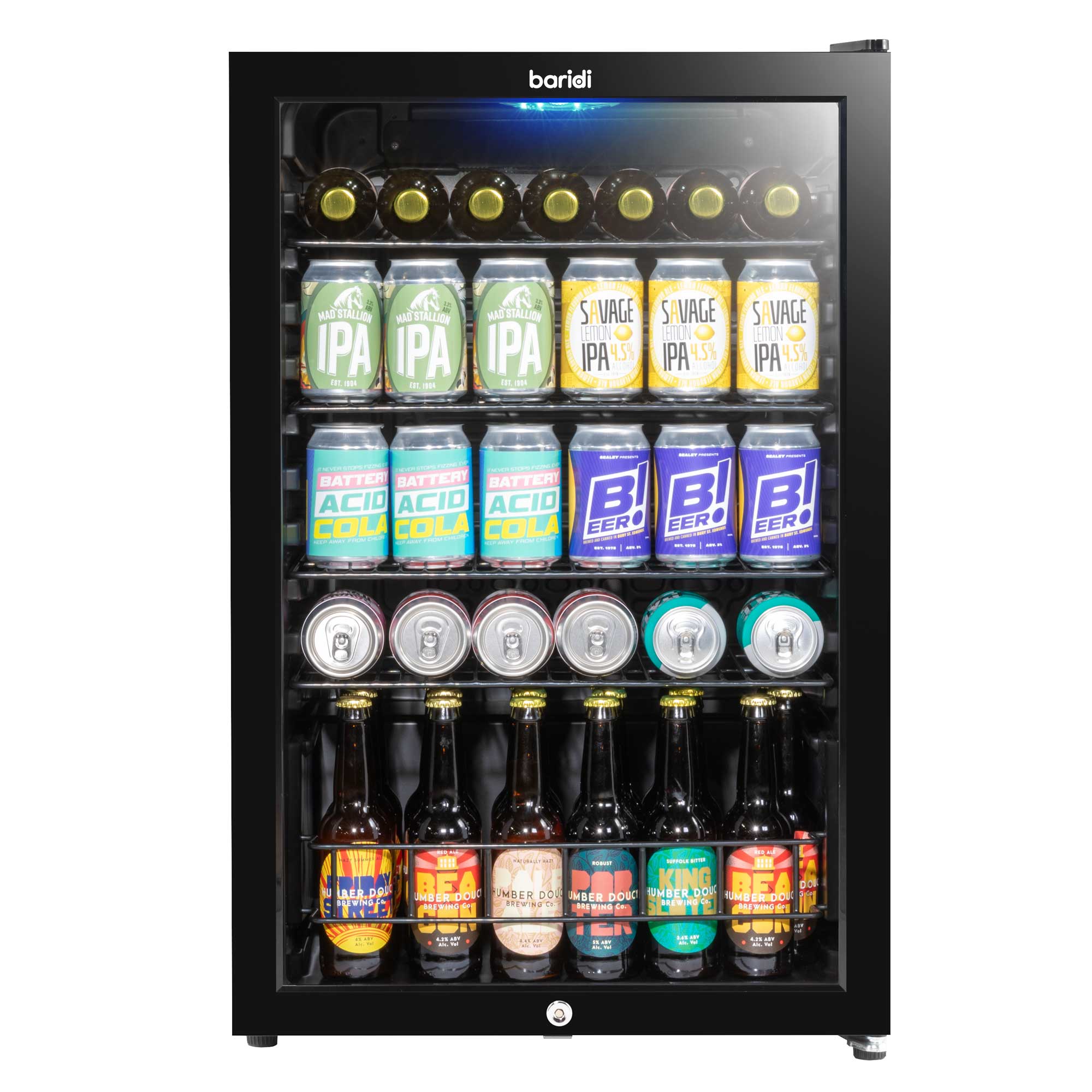 Baridi 115L Under Counter Beverage Cooler - Black DH223 | Energy Efficient Beer & Wine Fridge with LED Light | Perfect for Home Bars, Kitchens & Entertaining Spaces