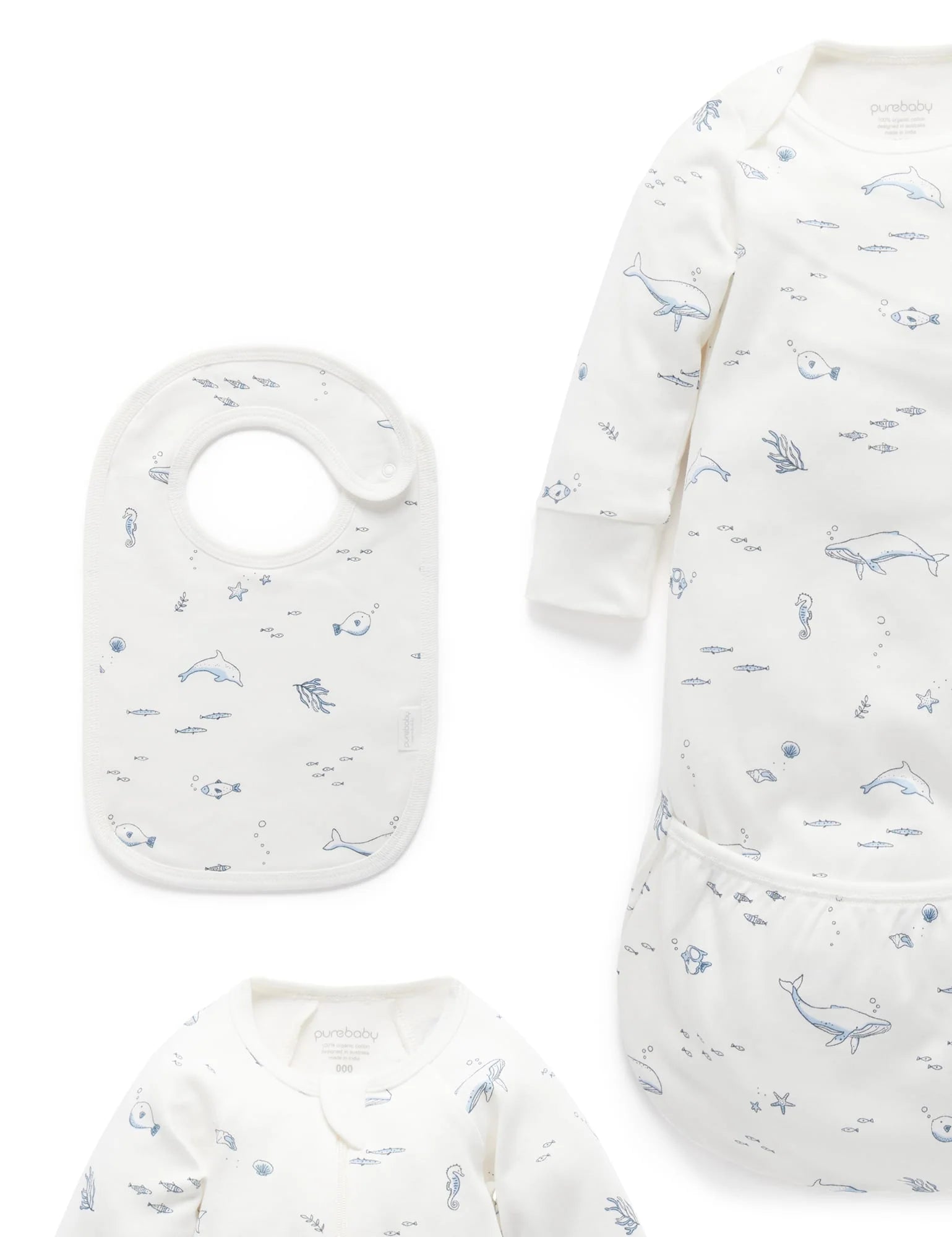 Purebaby Organic Essentials Hospital Bag - Vanilla Nautical Baby Gift Set (Value $120+) | Perfect Newborn Care Package for Expecting Moms & Baby Showers