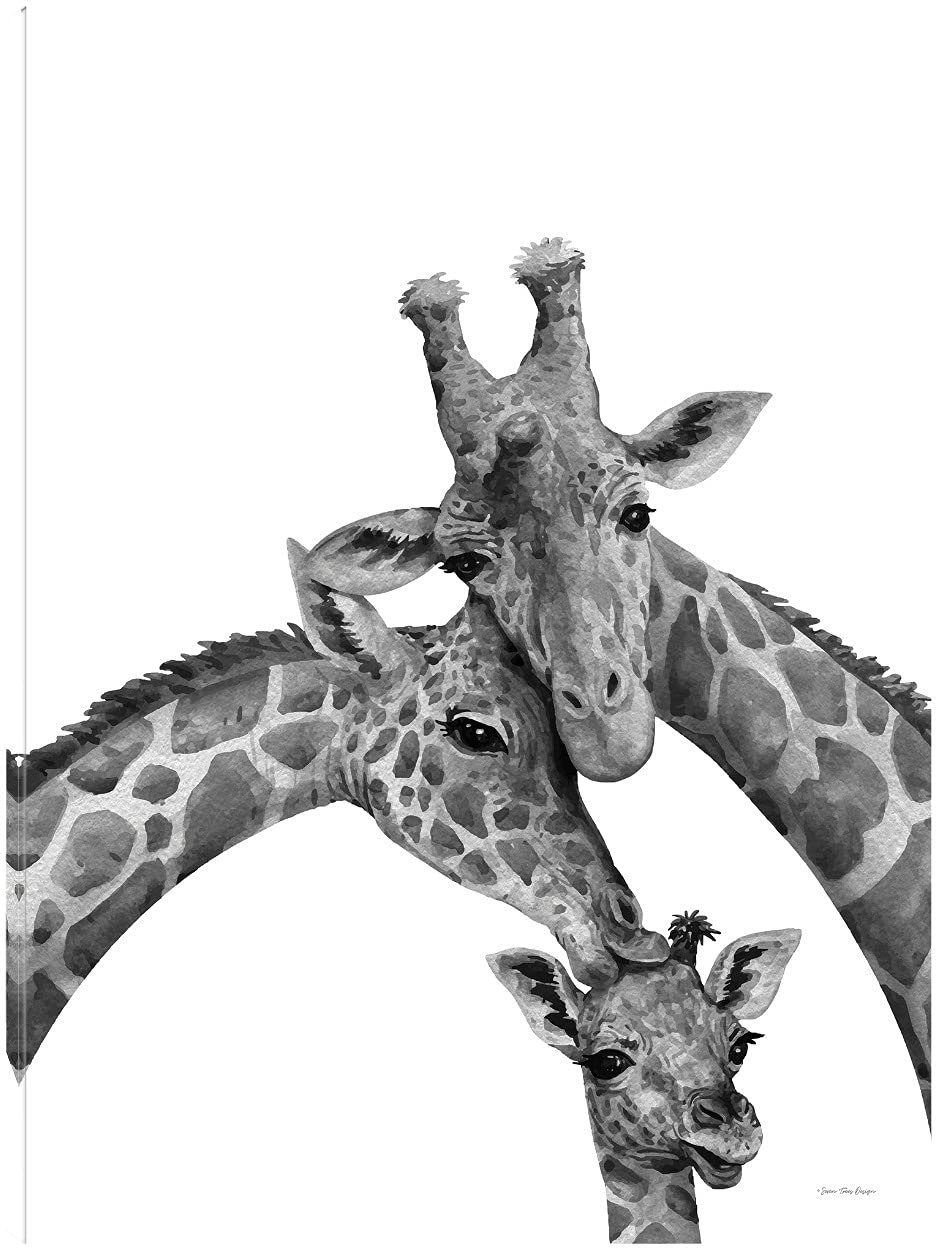 Giraffe Family Canvas Wall Art - Hand Painted Fine Art Print by Seven Trees Design - Modern Home Decor for Living Room, Bedroom, Office - Ready to Hang 24x32 Inches - Perfect for Nursery, Dining Area & Gift Giving